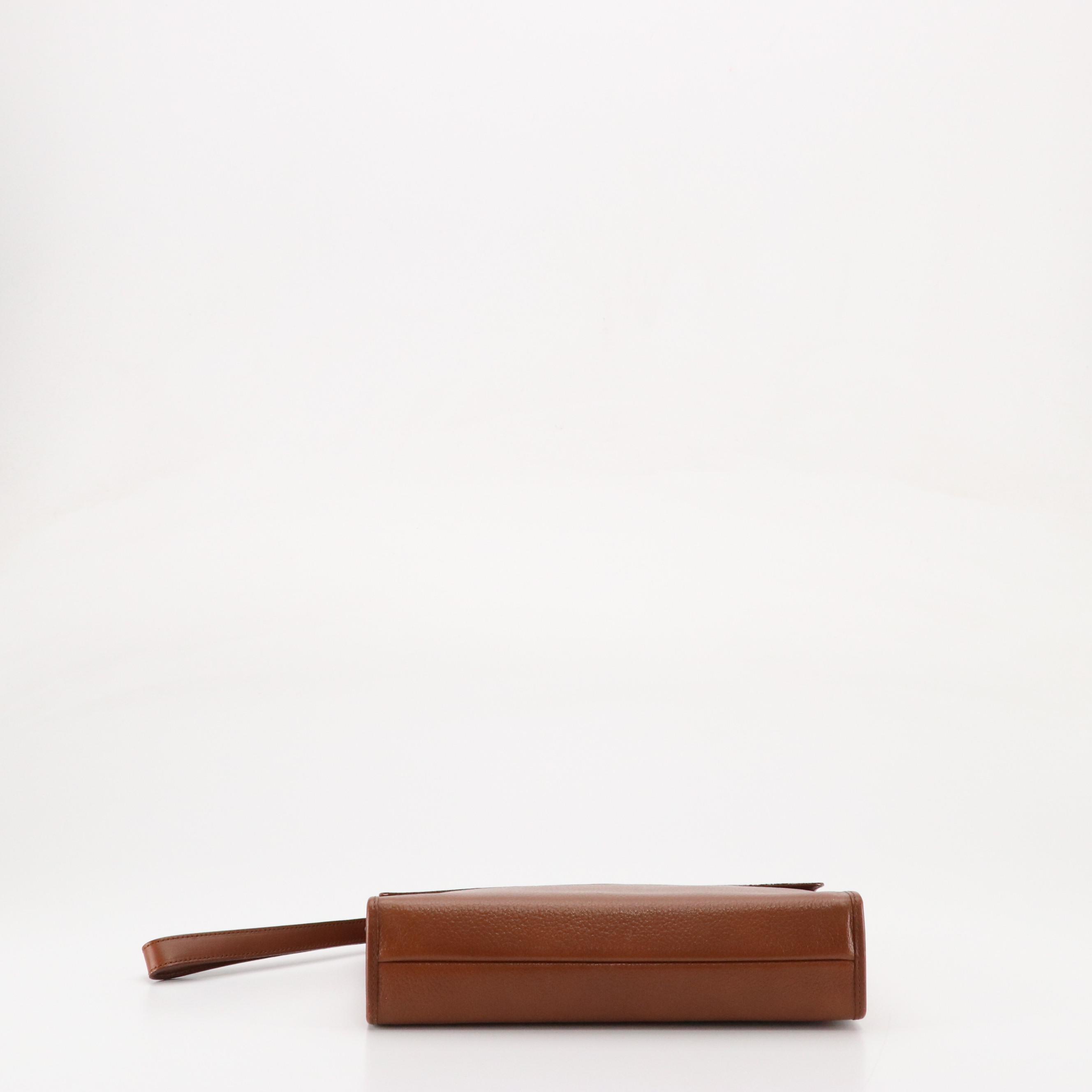 Burberrys Front Flap Pocket Wristelt Clutch in Brown Grained Leather