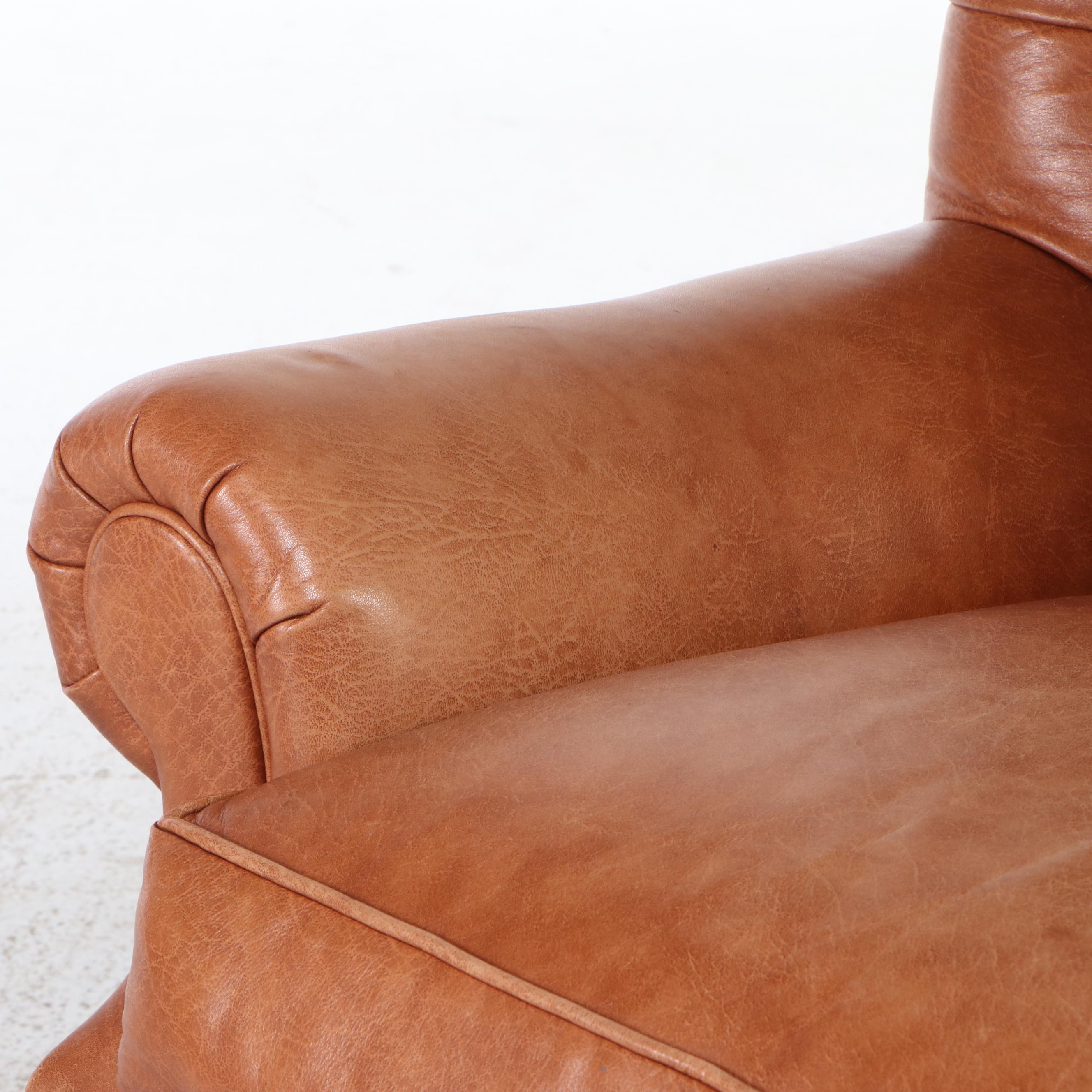 Thomasville Button-Tufted Leather Upholstered Club Chair and Ottoman