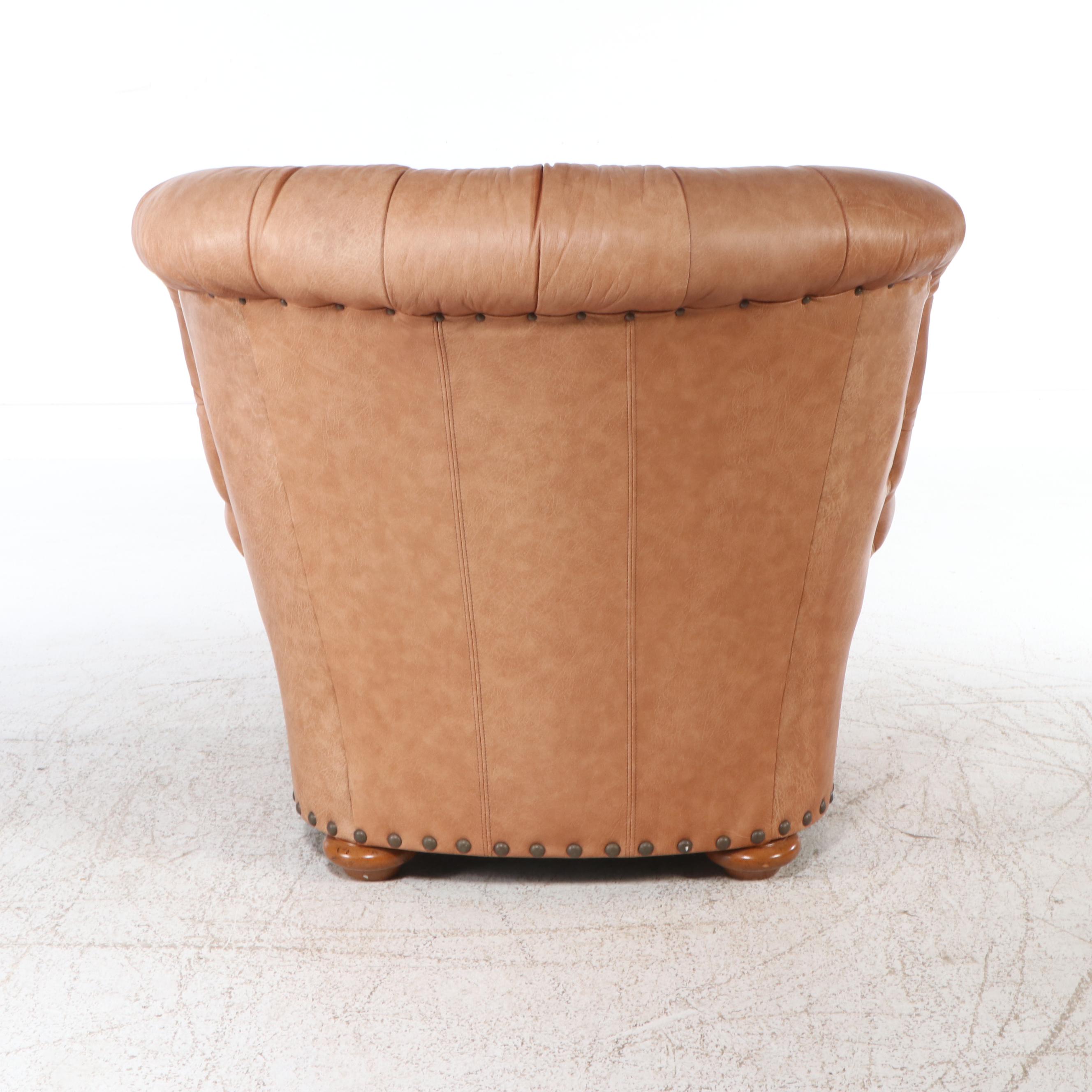 Thomasville Button-Tufted Leather Upholstered Club Chair and Ottoman