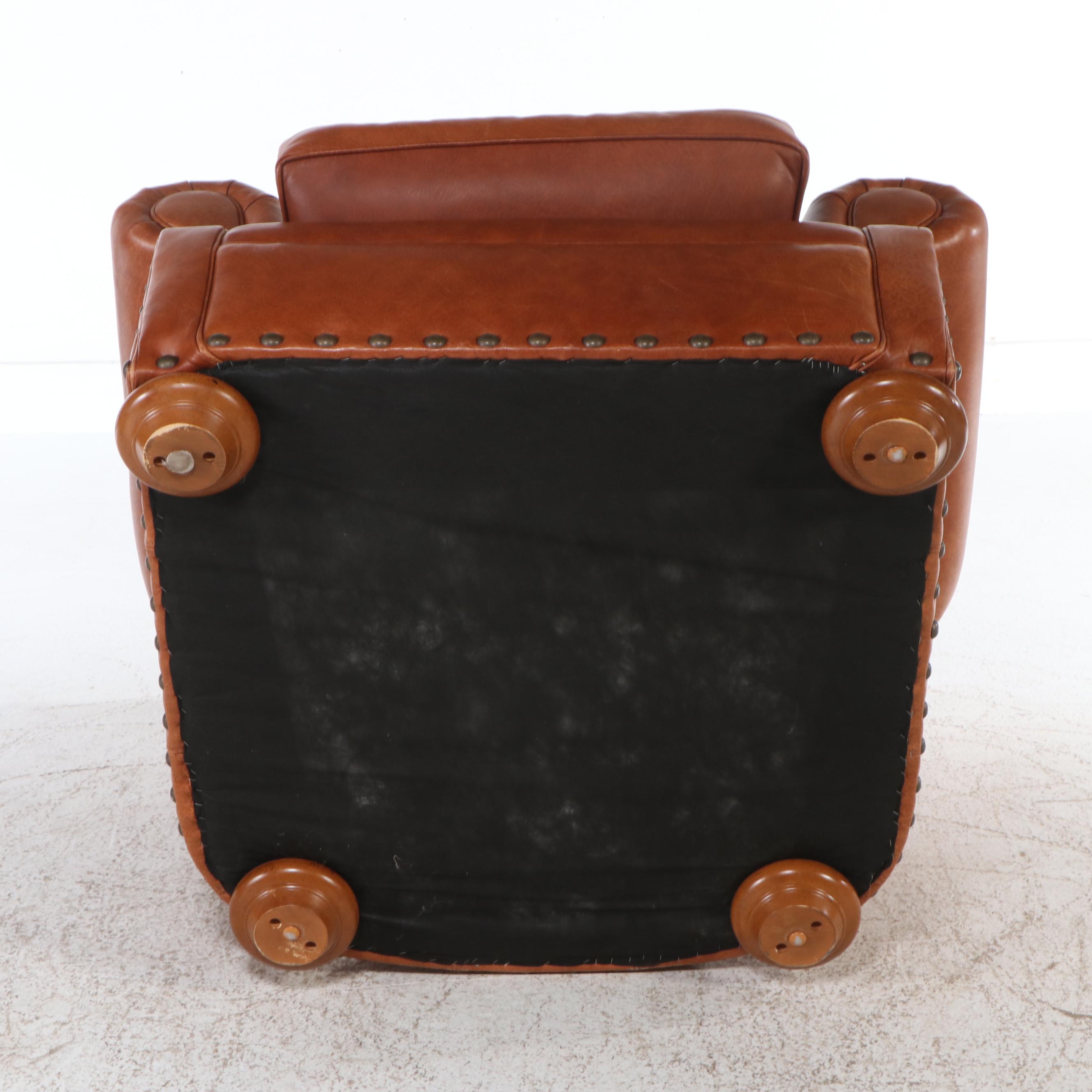 Thomasville Button-Tufted Leather Upholstered Club Chair and Ottoman