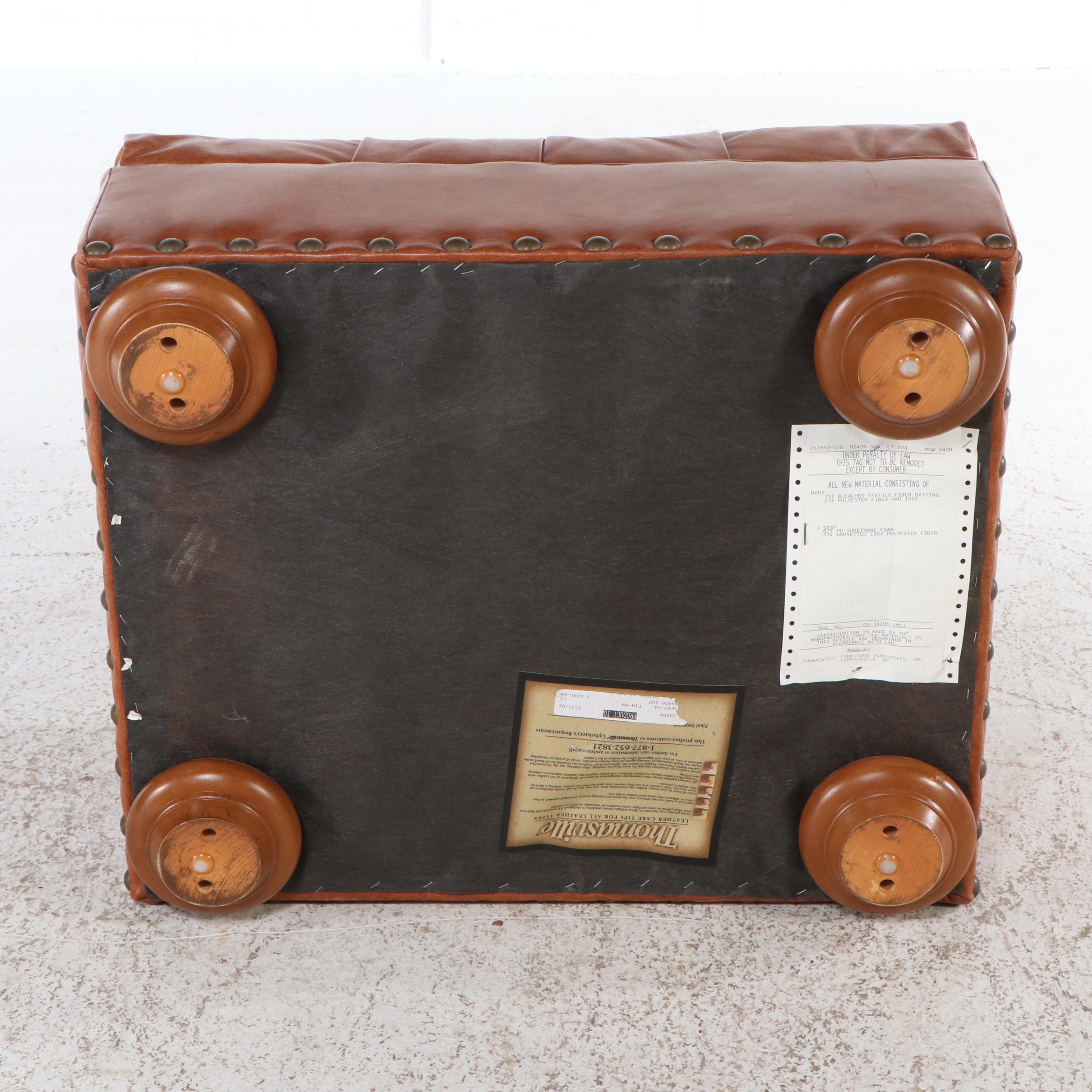 Thomasville Button-Tufted Leather Upholstered Club Chair and Ottoman