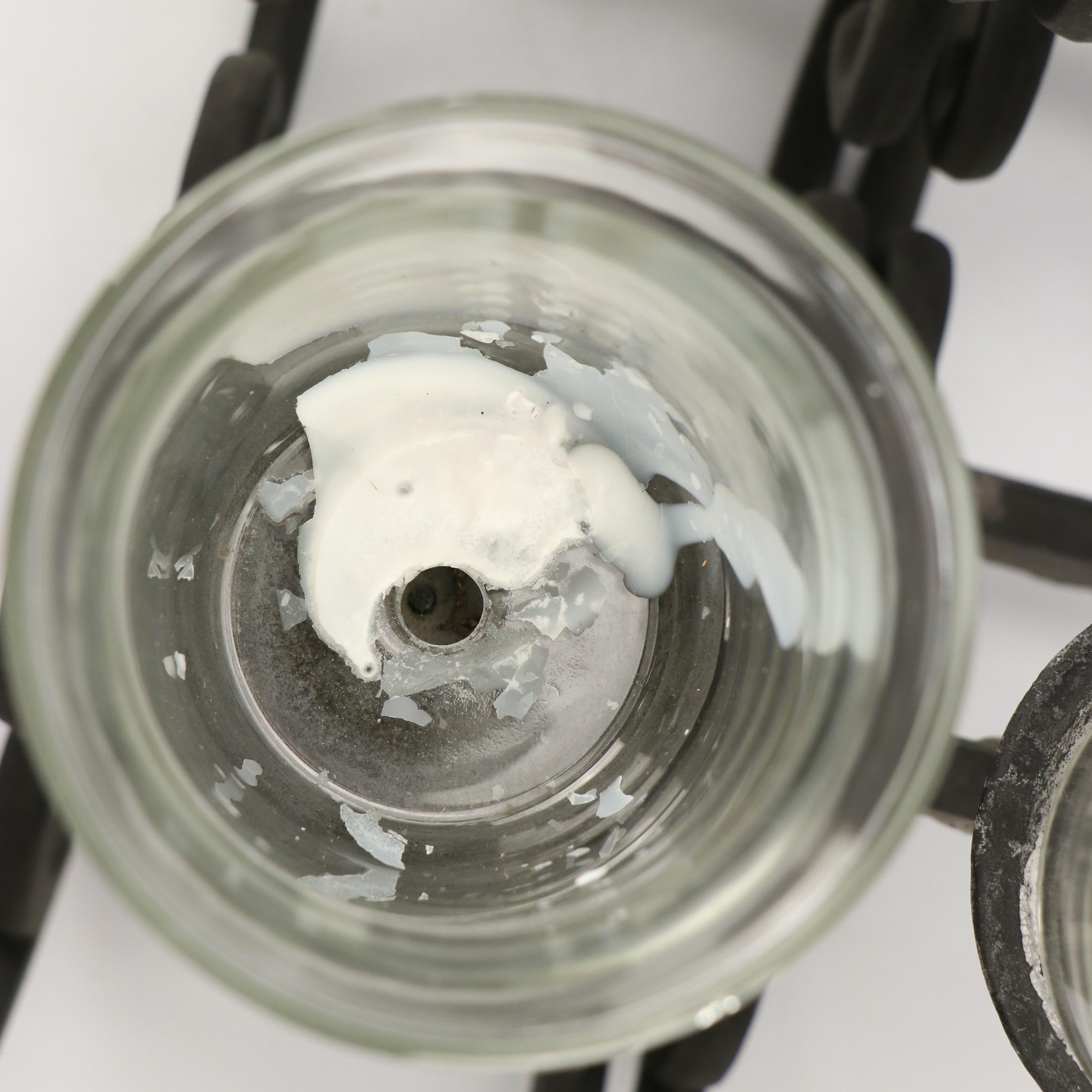 Art Nouveau Style Scrolled Wrought Iron Votive Holders with Yellow Ceramic Vase