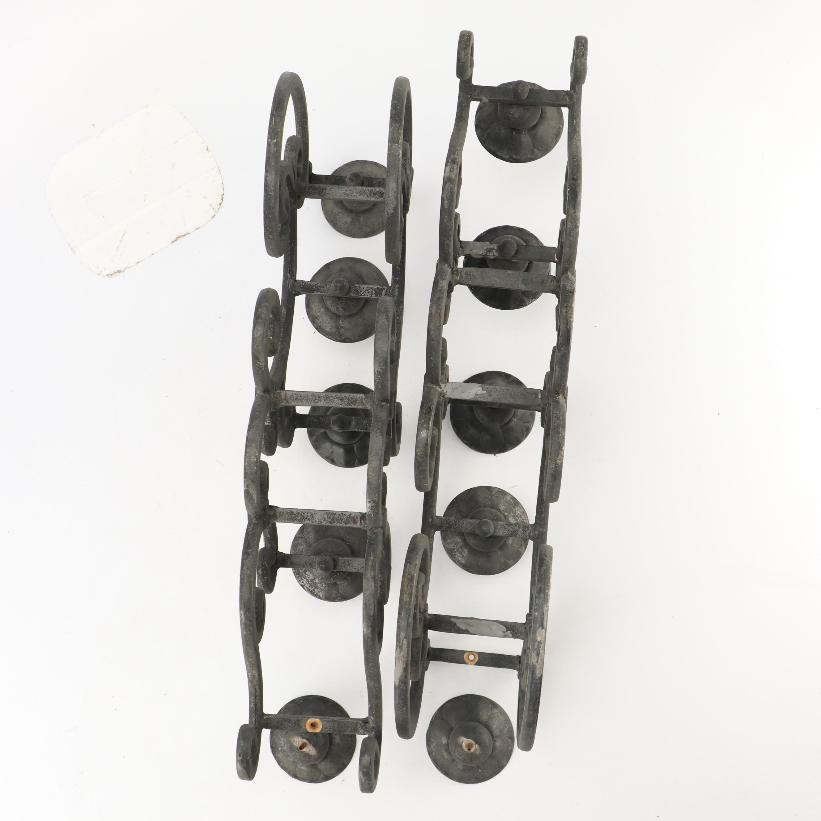 Art Nouveau Style Scrolled Wrought Iron Votive Holders with Yellow Ceramic Vase