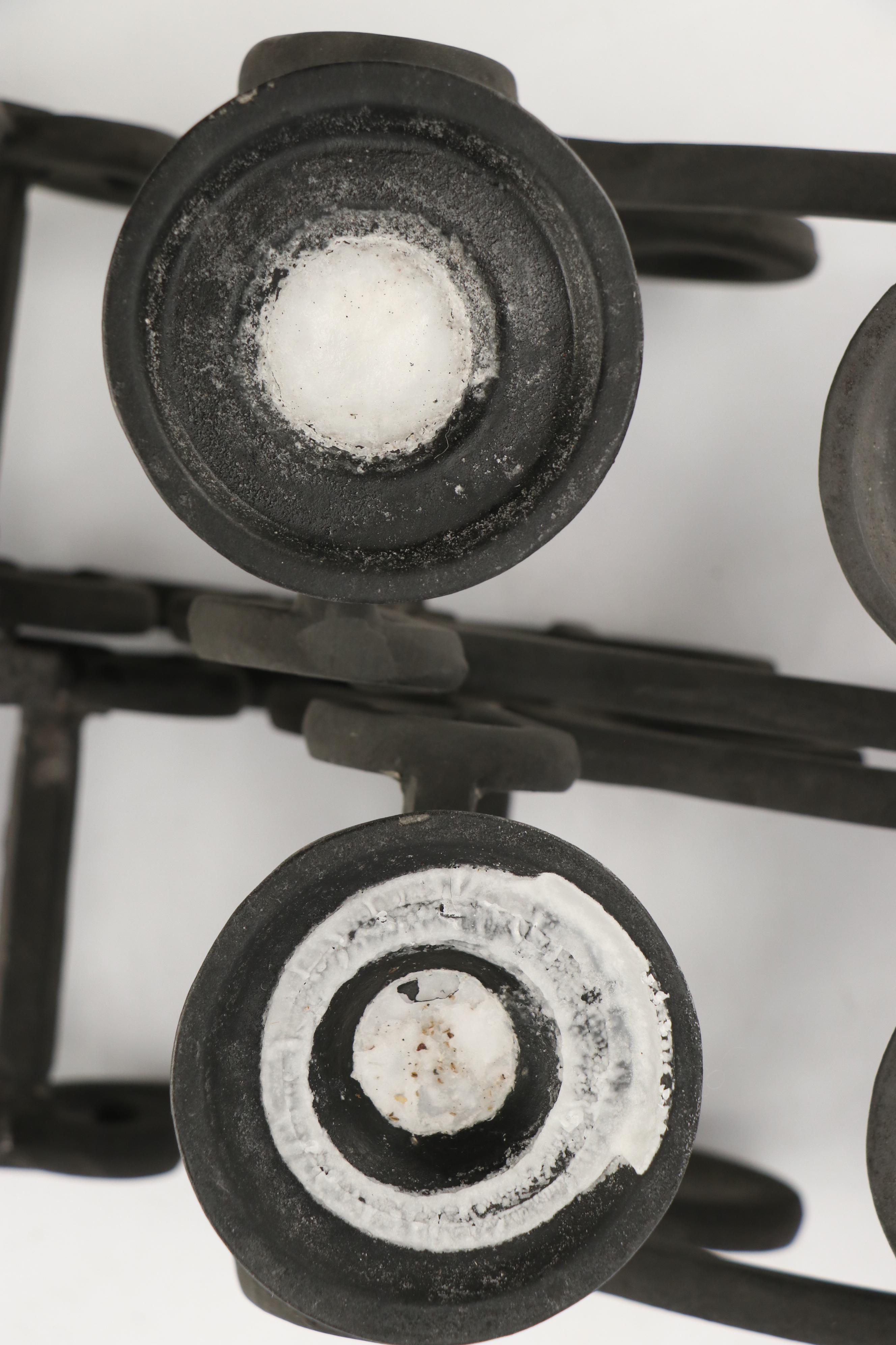 Art Nouveau Style Scrolled Wrought Iron Votive Holders with Yellow Ceramic Vase