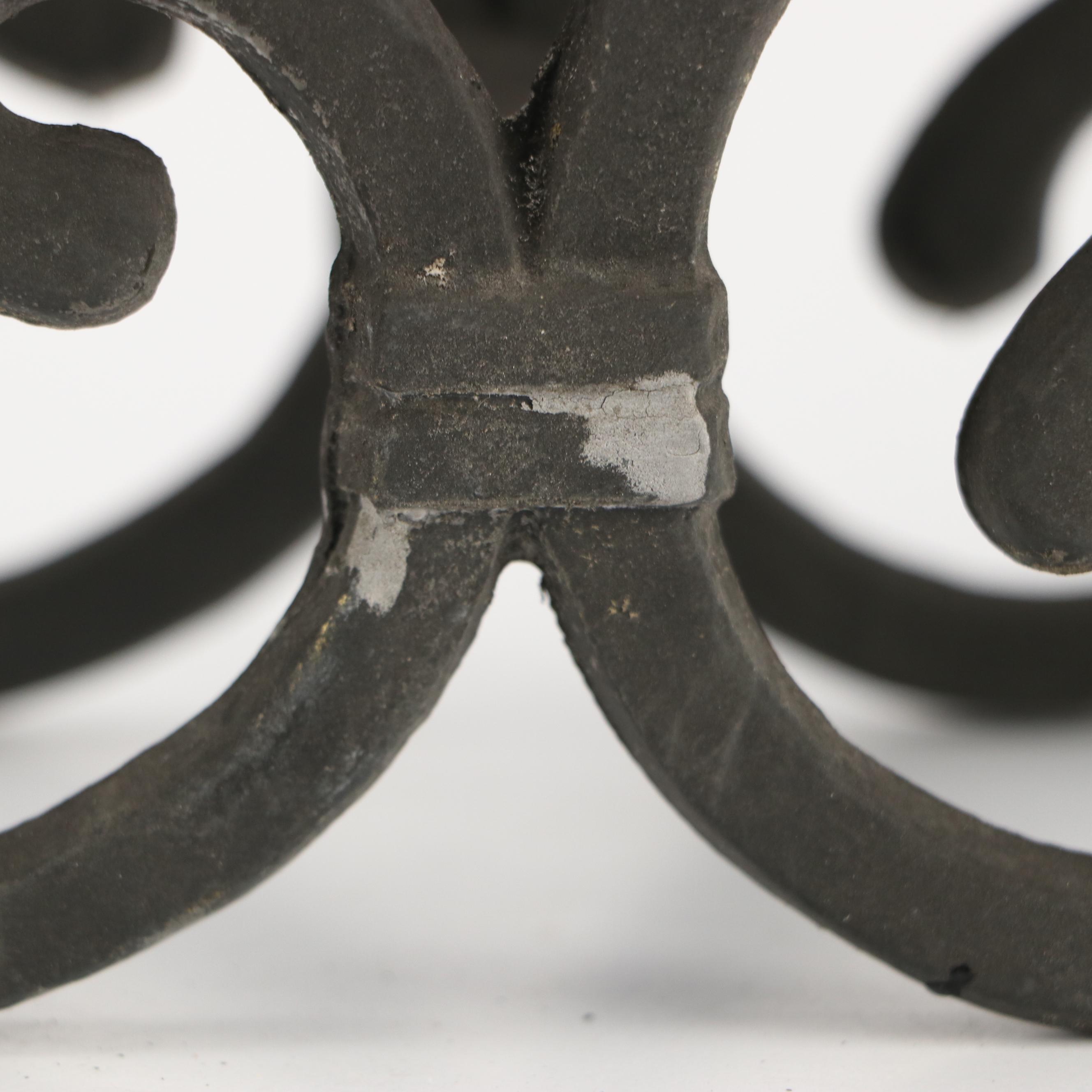 Art Nouveau Style Scrolled Wrought Iron Votive Holders with Yellow Ceramic Vase