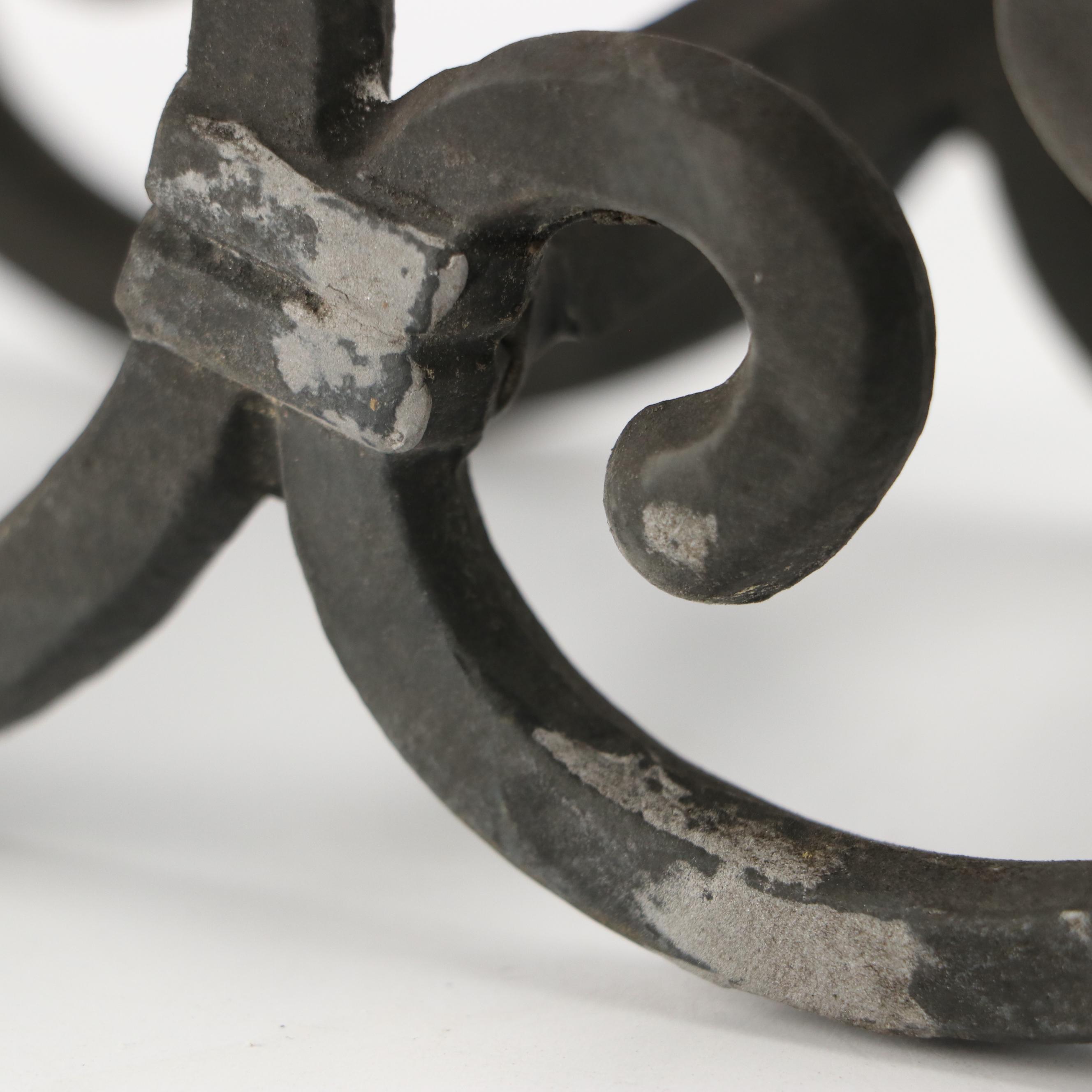 Art Nouveau Style Scrolled Wrought Iron Votive Holders with Yellow Ceramic Vase