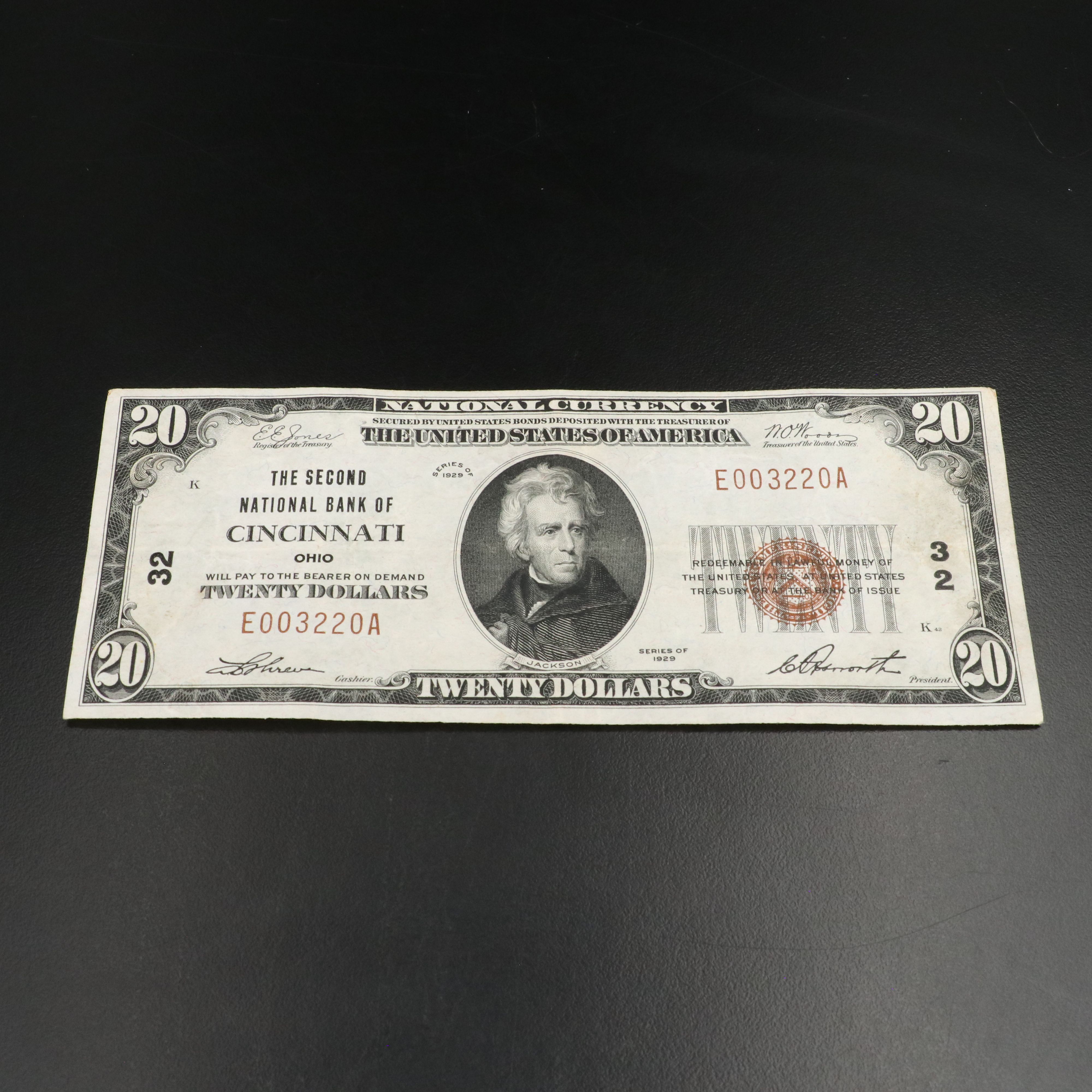 1929 $ 20, National Bank Note From the Second National Bank of Cincinnati, Ohio