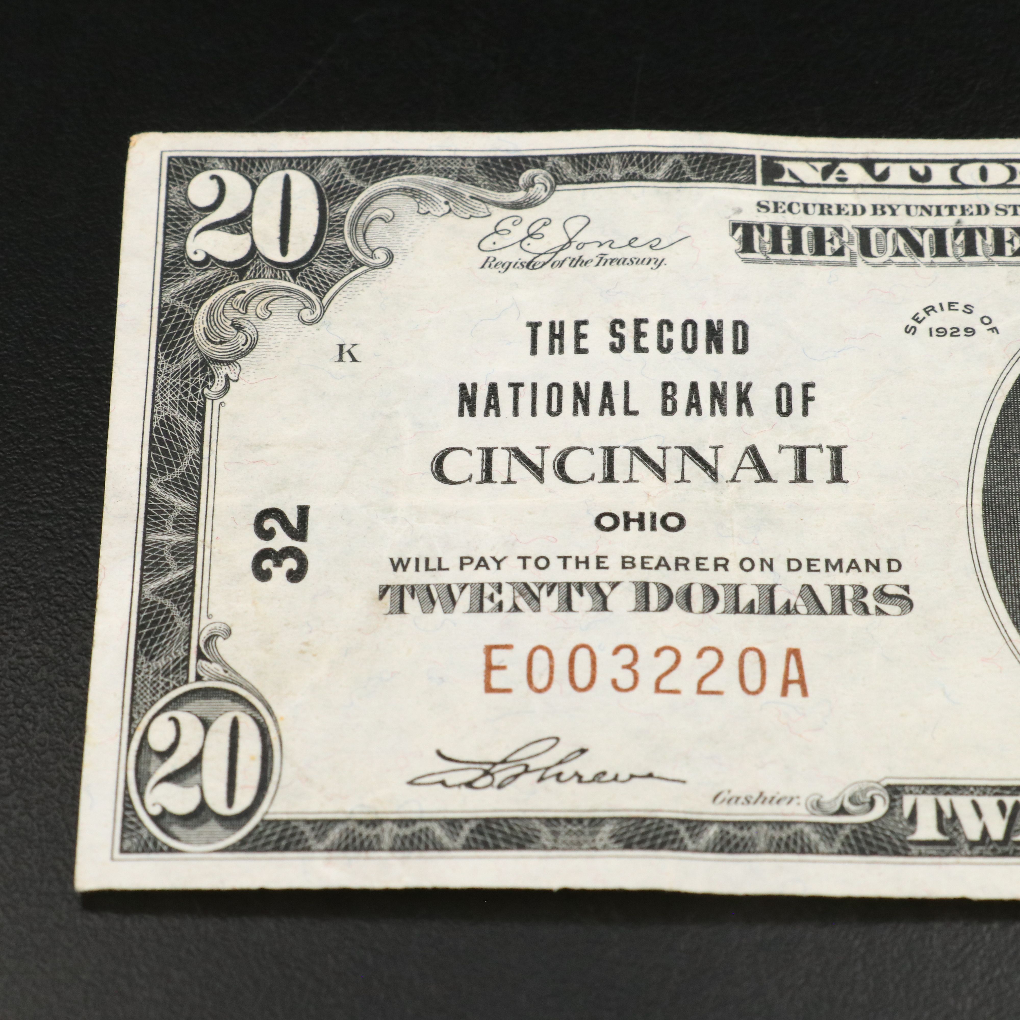1929 $ 20, National Bank Note From the Second National Bank of Cincinnati, Ohio
