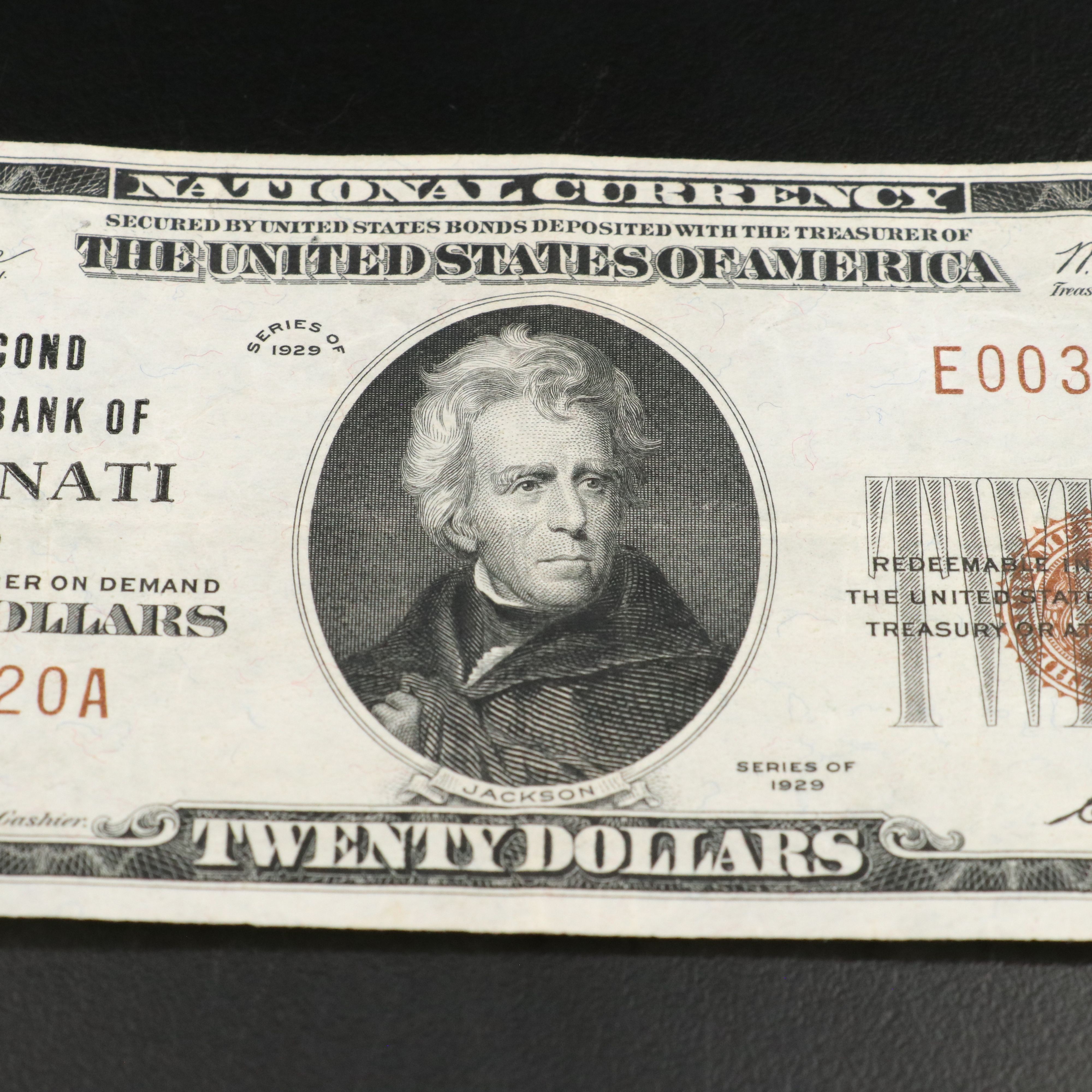 1929 $ 20, National Bank Note From the Second National Bank of Cincinnati, Ohio