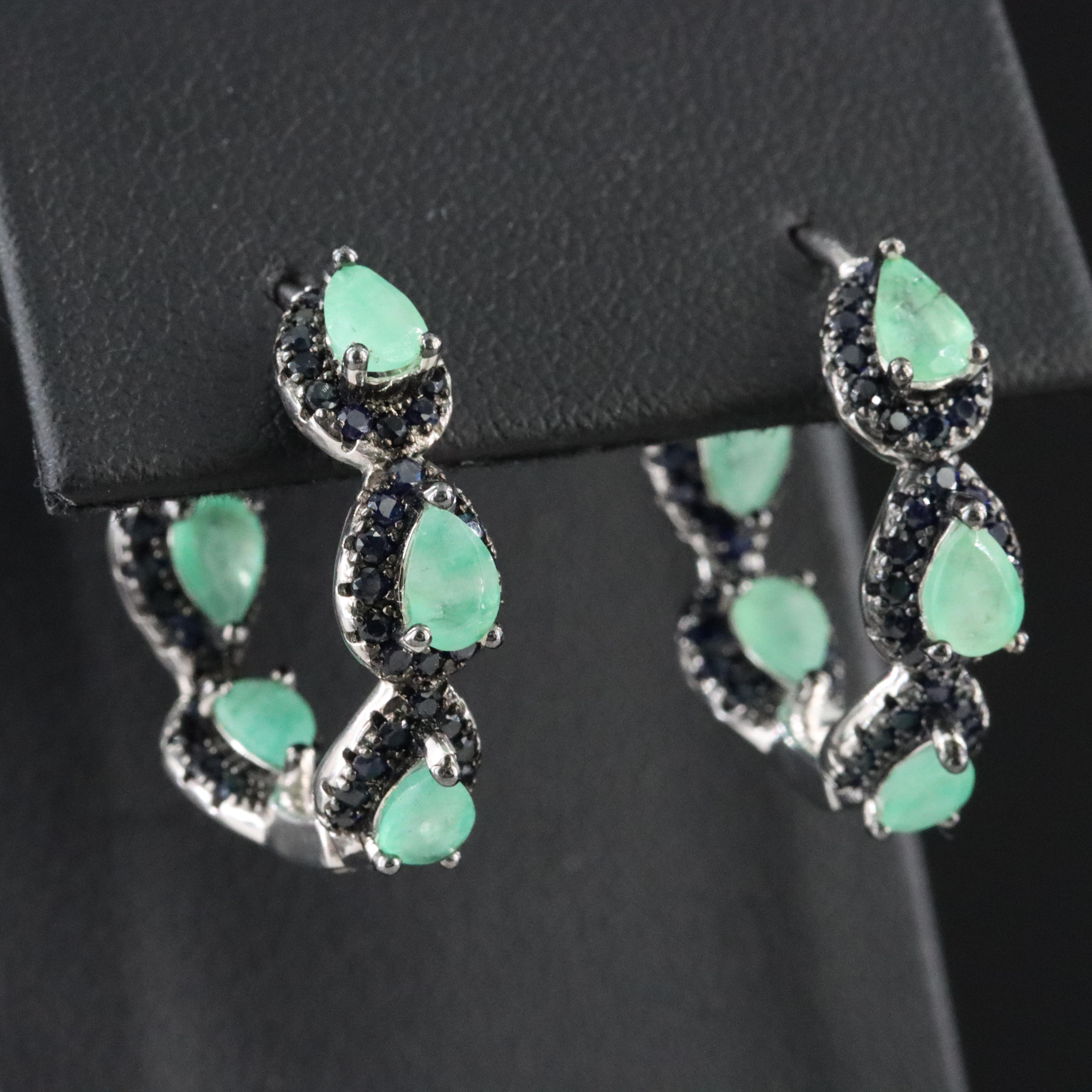 Sterling Emerald and Sapphire Inside - out Hoop Earrings