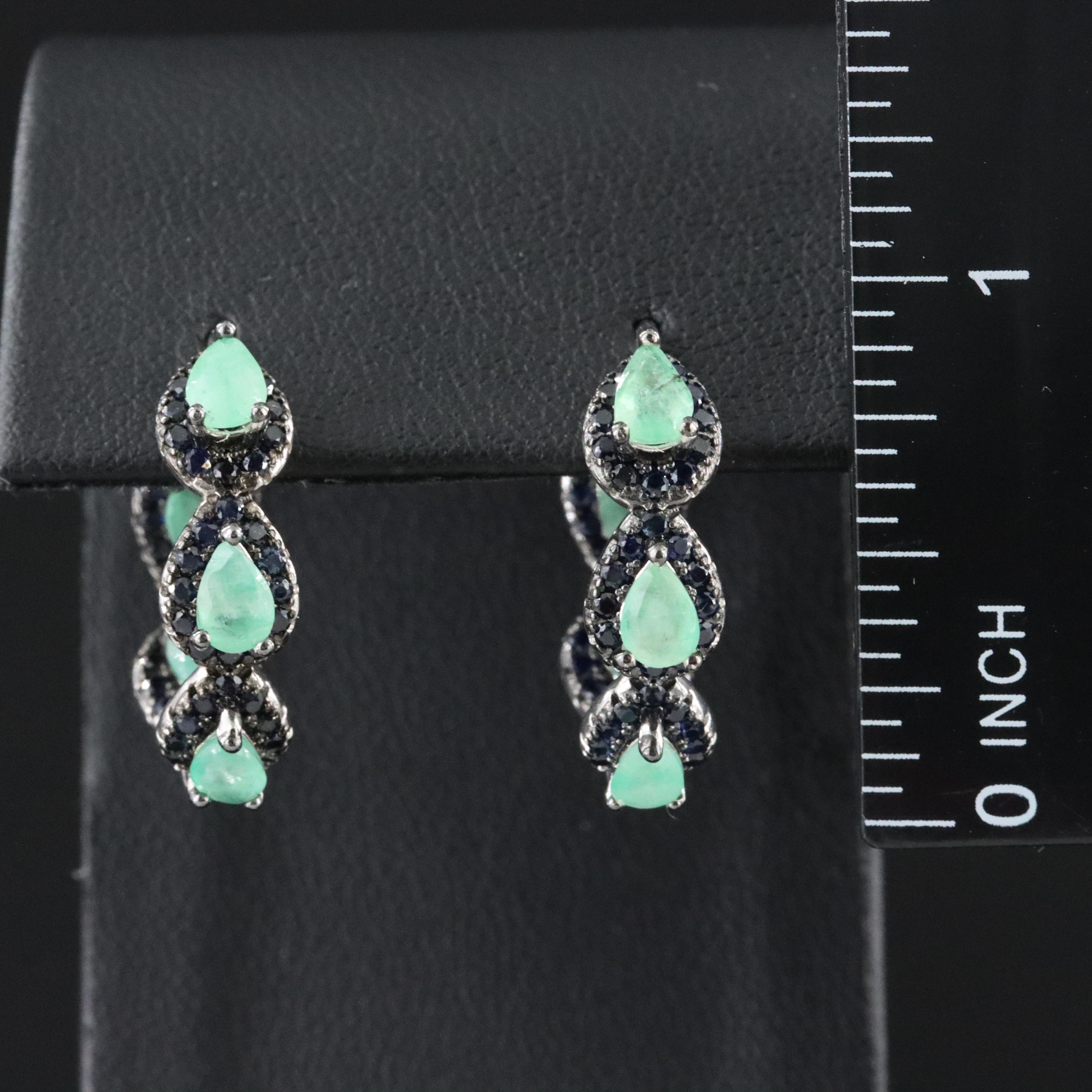 Sterling Emerald and Sapphire Inside - out Hoop Earrings