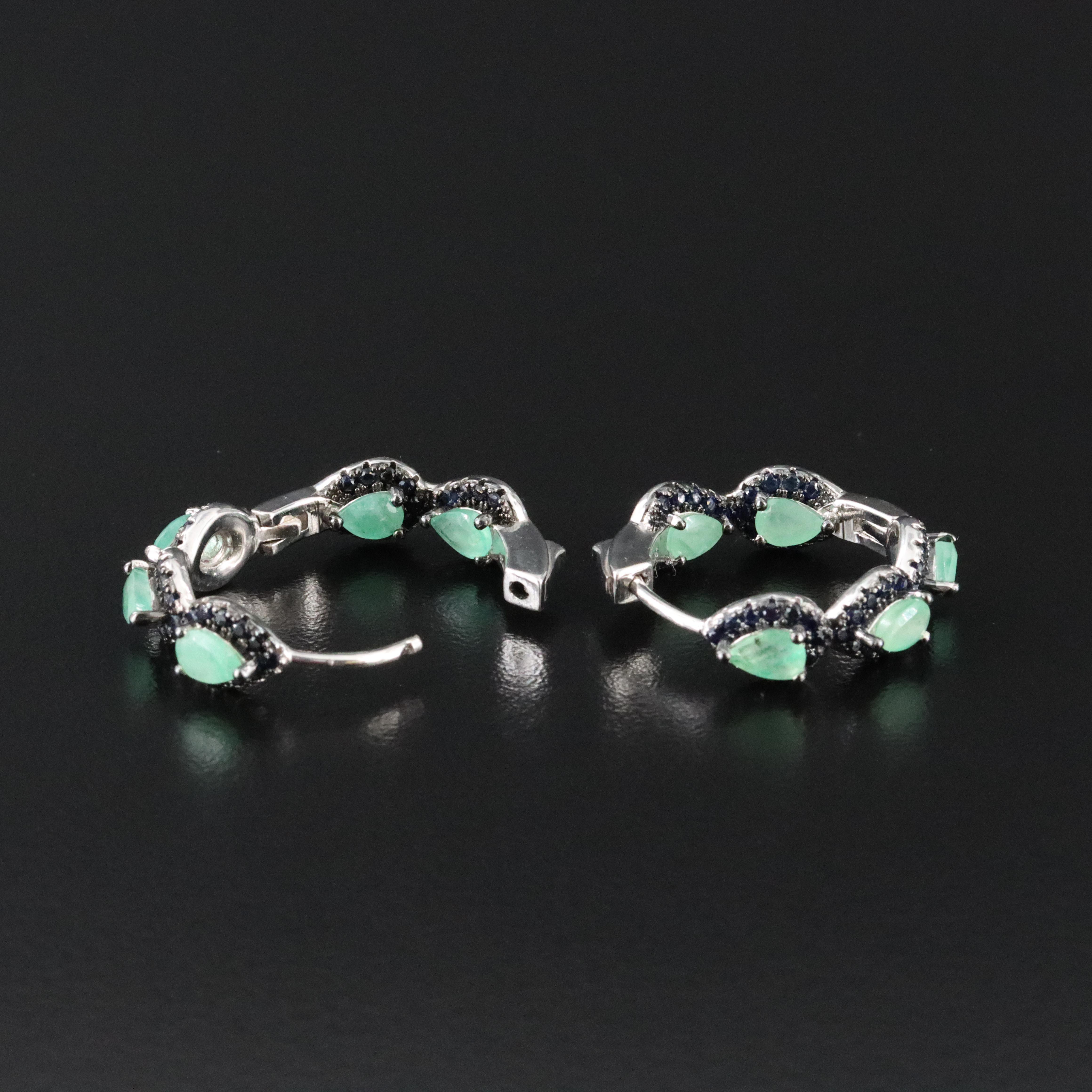 Sterling Emerald and Sapphire Inside - out Hoop Earrings