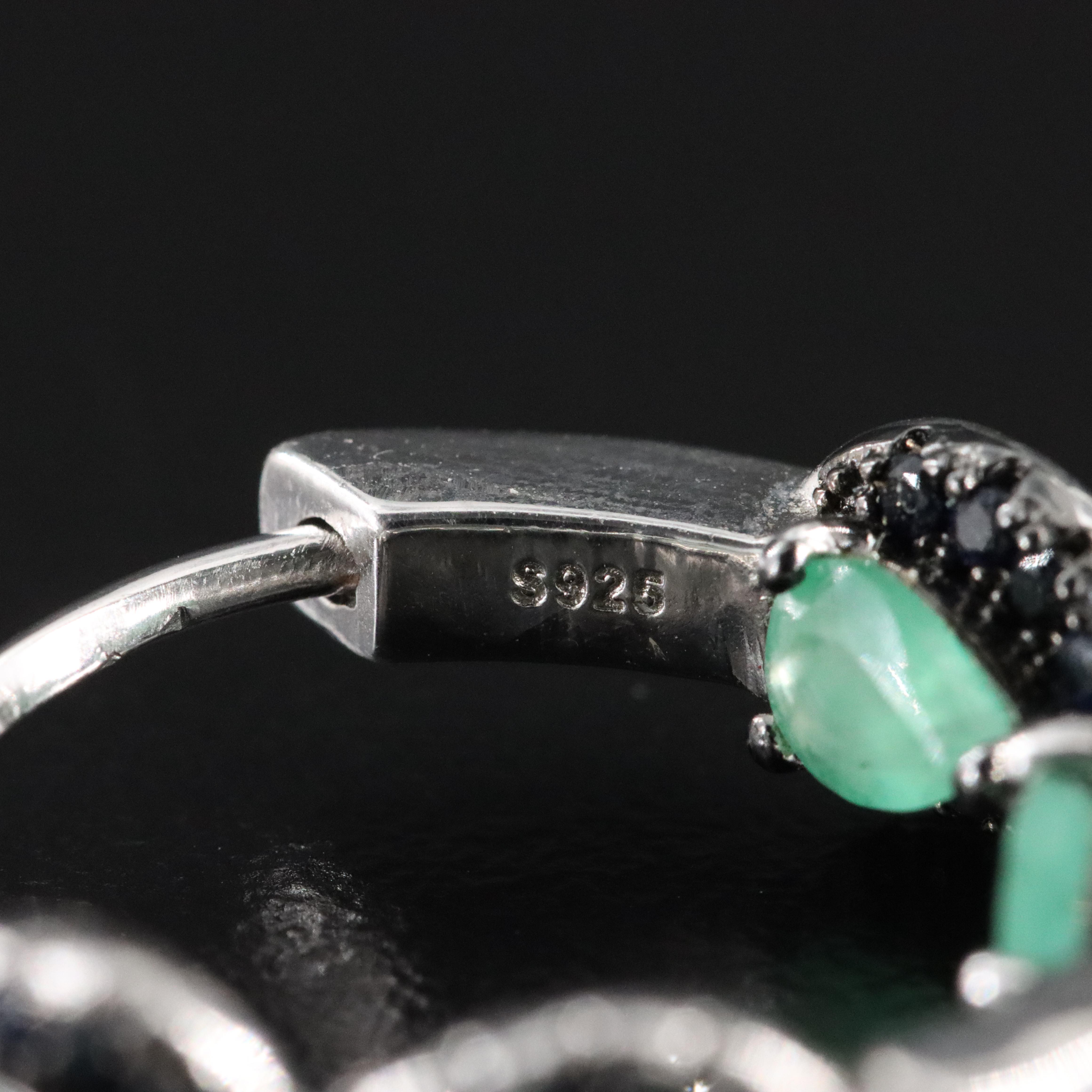 Sterling Emerald and Sapphire Inside - out Hoop Earrings