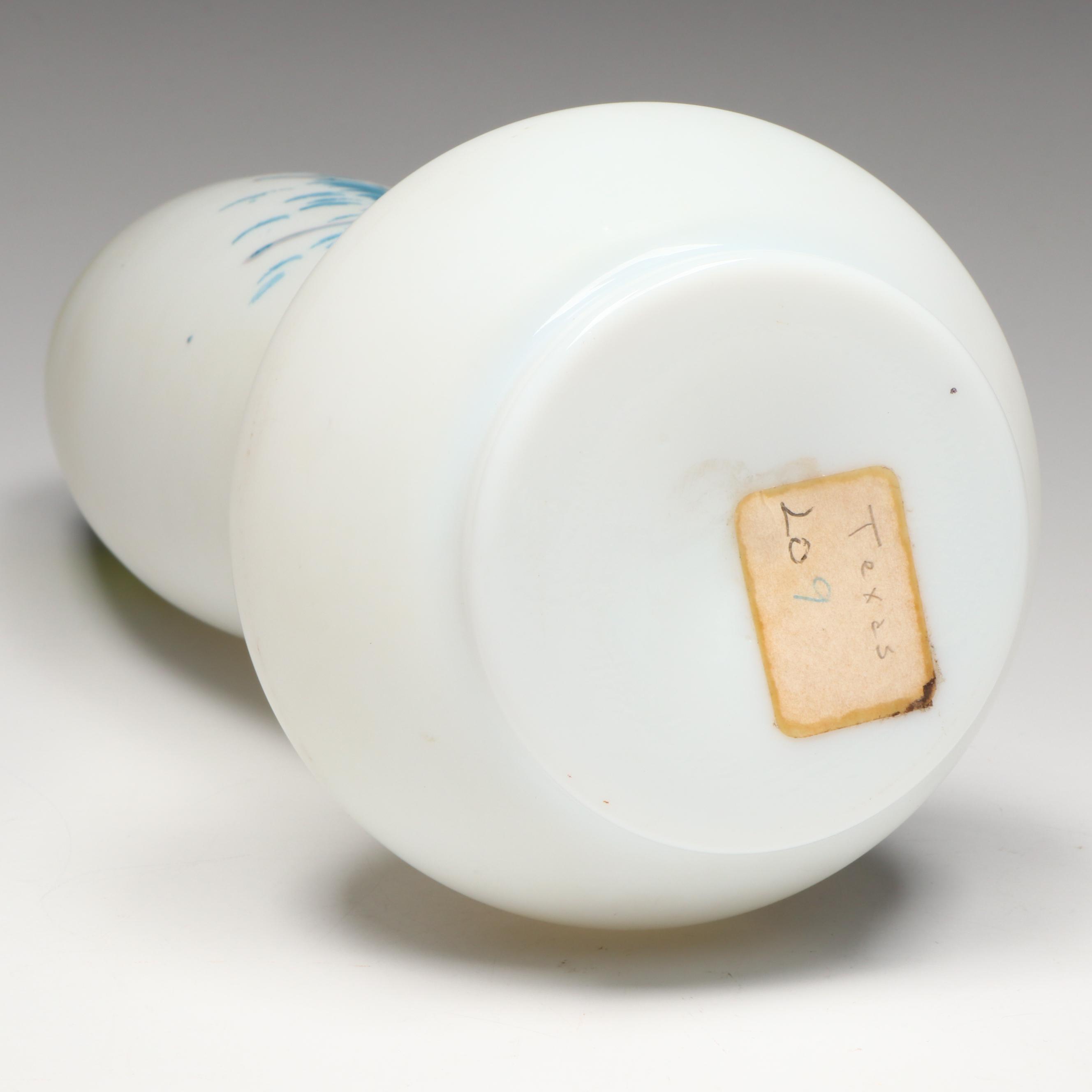 French Opaline Glass Transfer and Painted Decorated Vase with Brides Basket Bowl