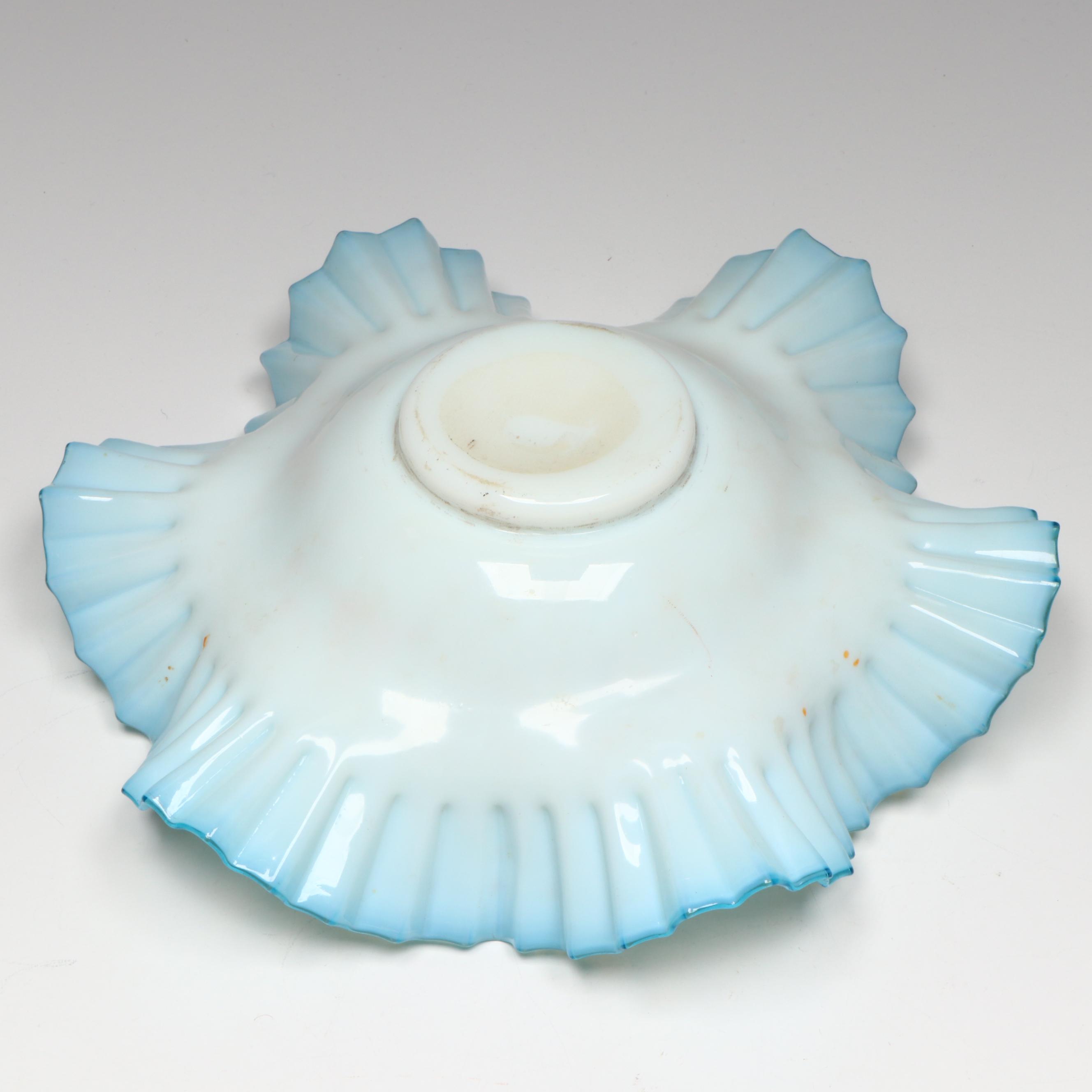 French Opaline Glass Transfer and Painted Decorated Vase with Brides Basket Bowl