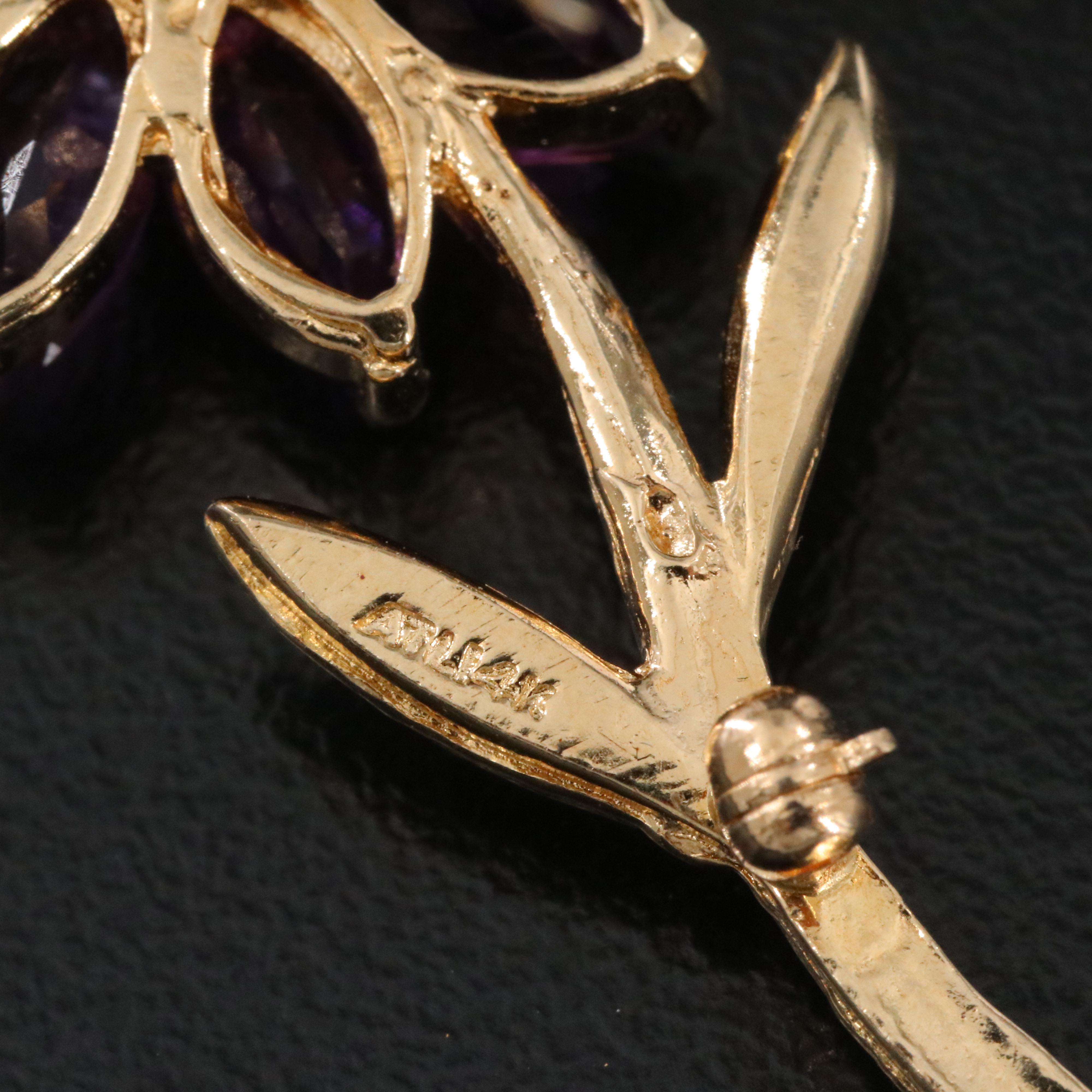 14K Peridot and Amethyst Flower Brooch