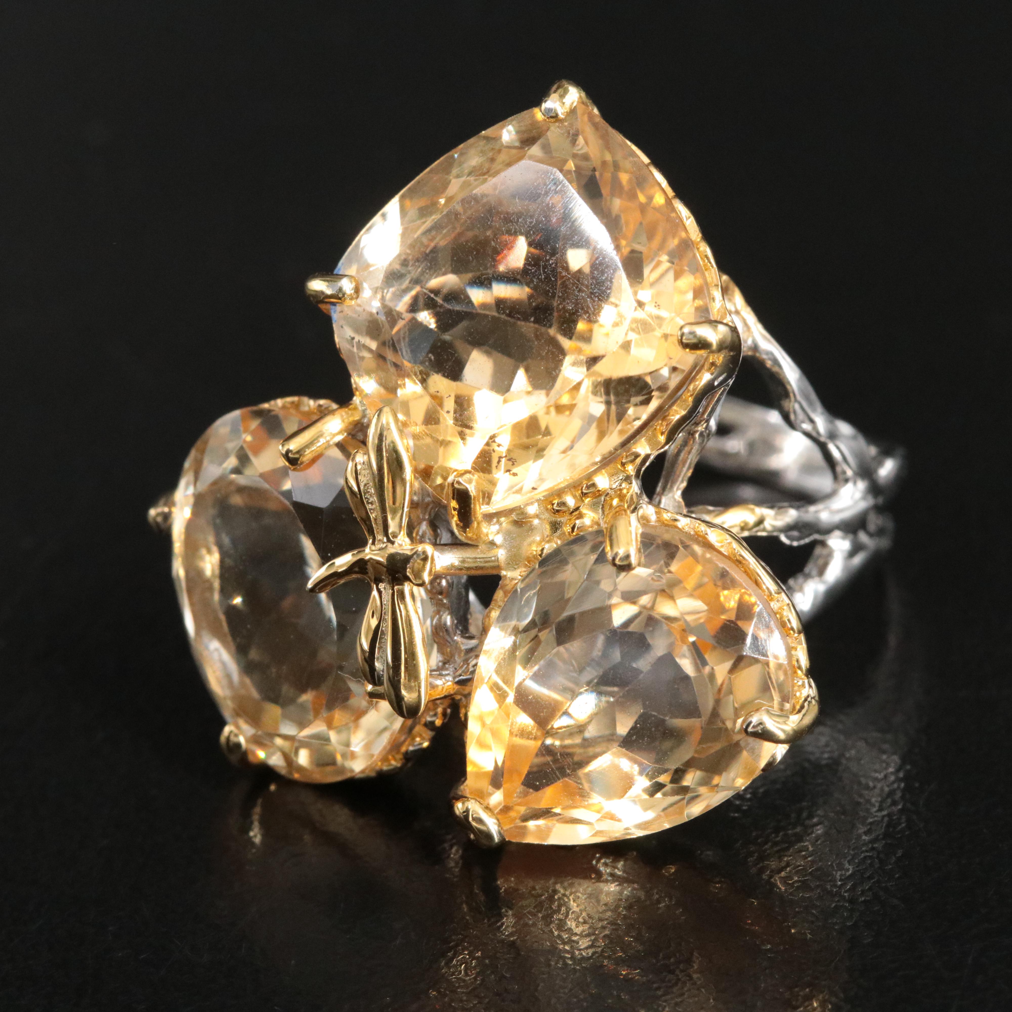Sterling Citrine Three Stone Ring