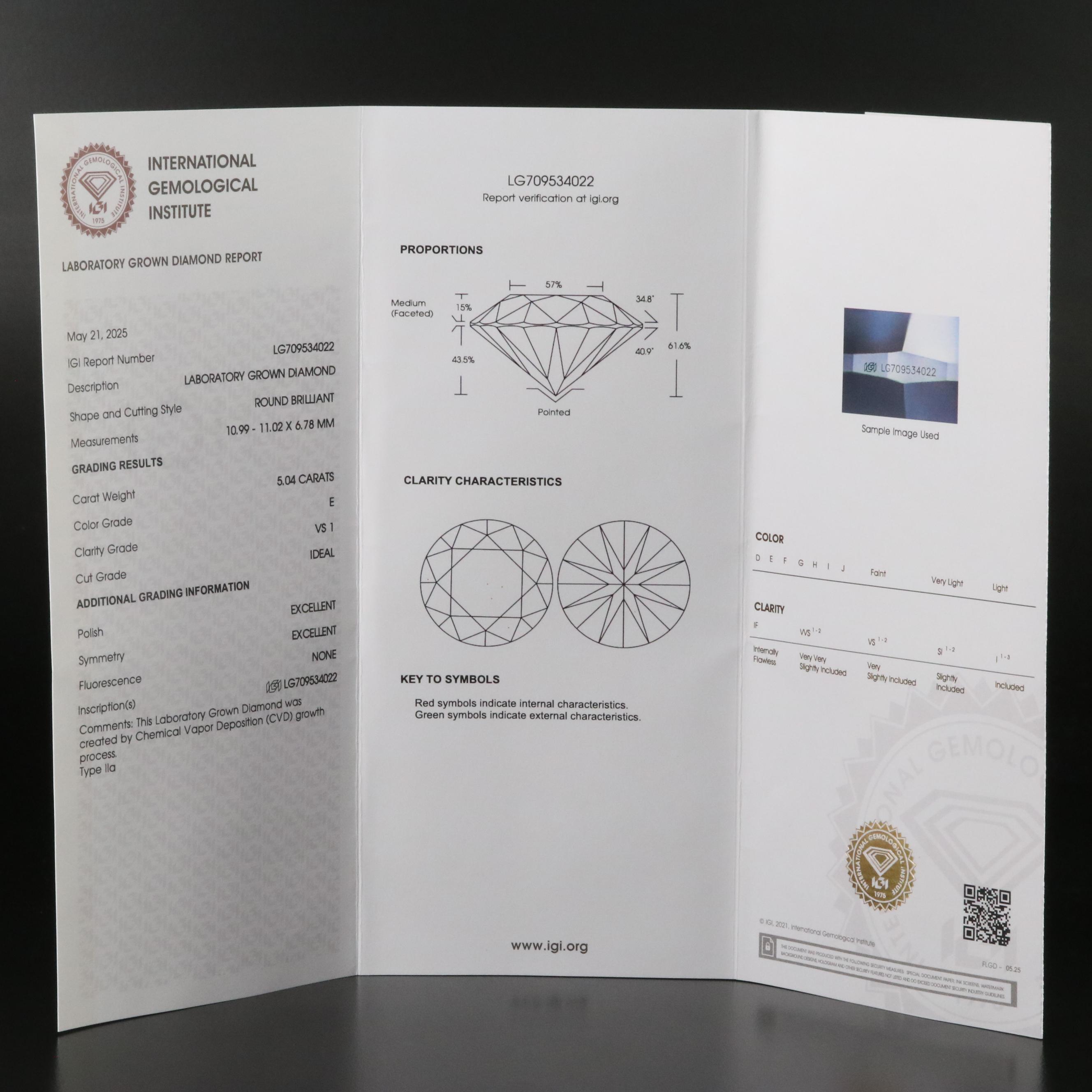Loose 5.04 CT Lab Grown Diamond with IGI Report