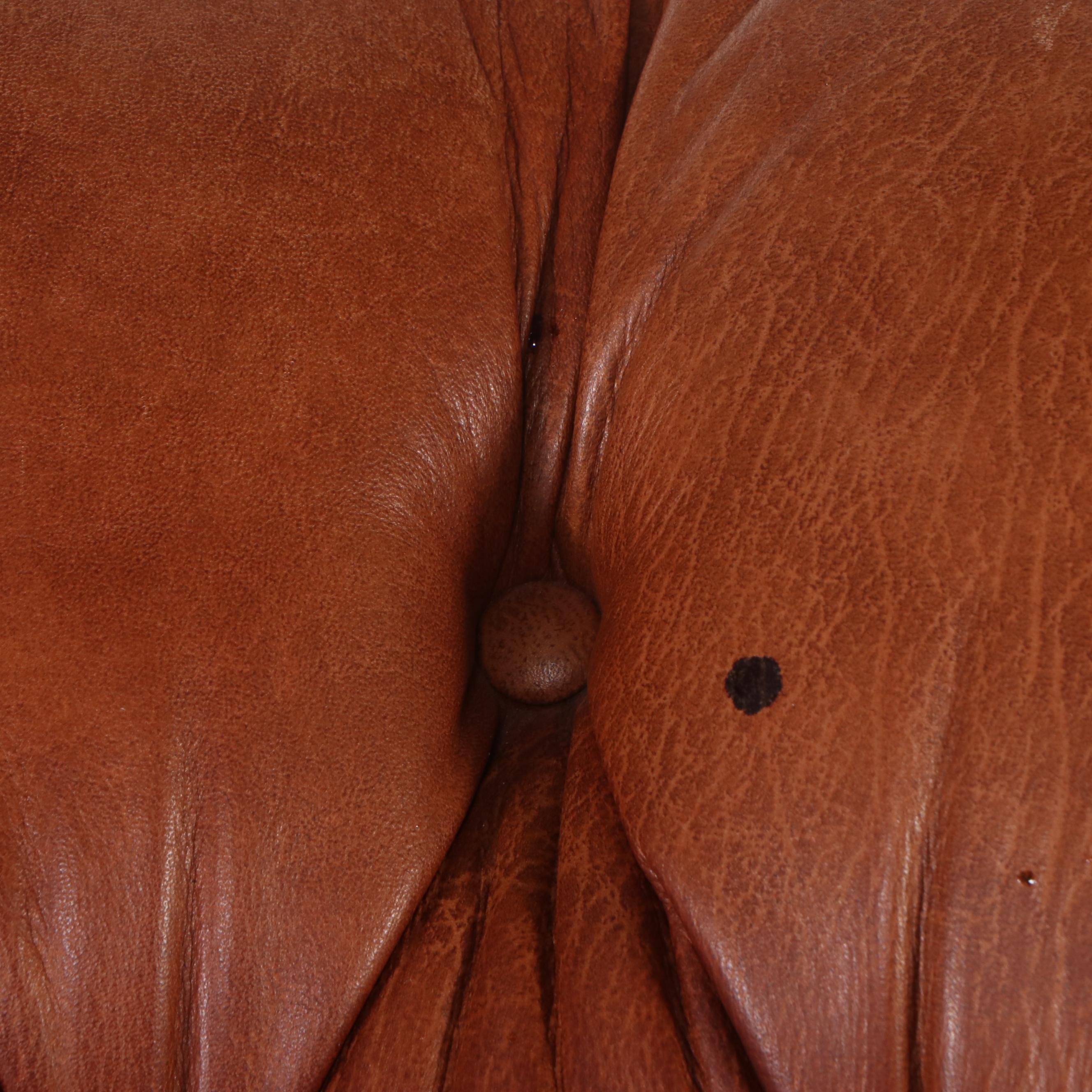 Thomasville Button-Tufted Leather Upholstered Club Chair and Ottoman