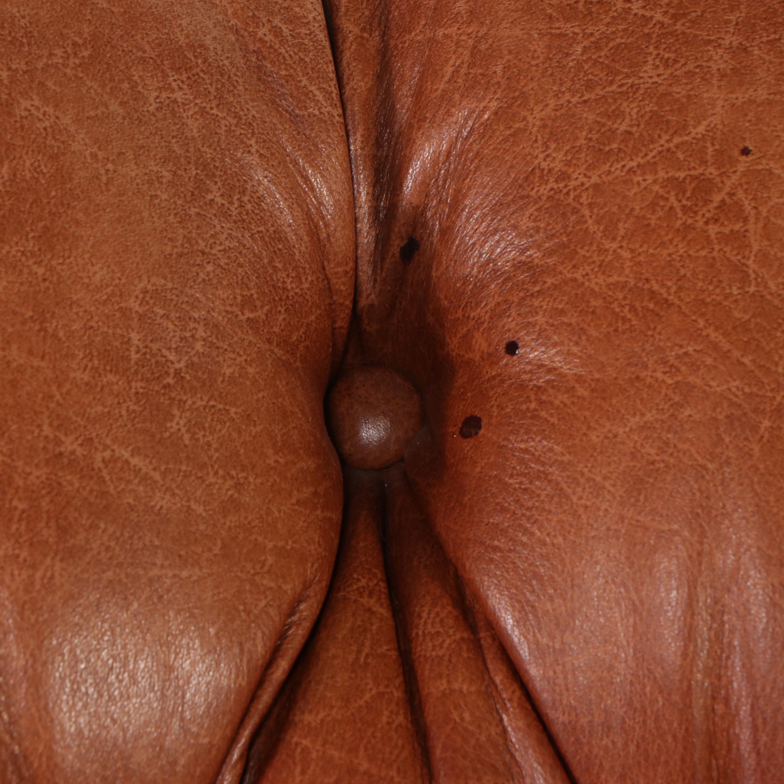 Thomasville Button-Tufted Leather Upholstered Club Chair and Ottoman