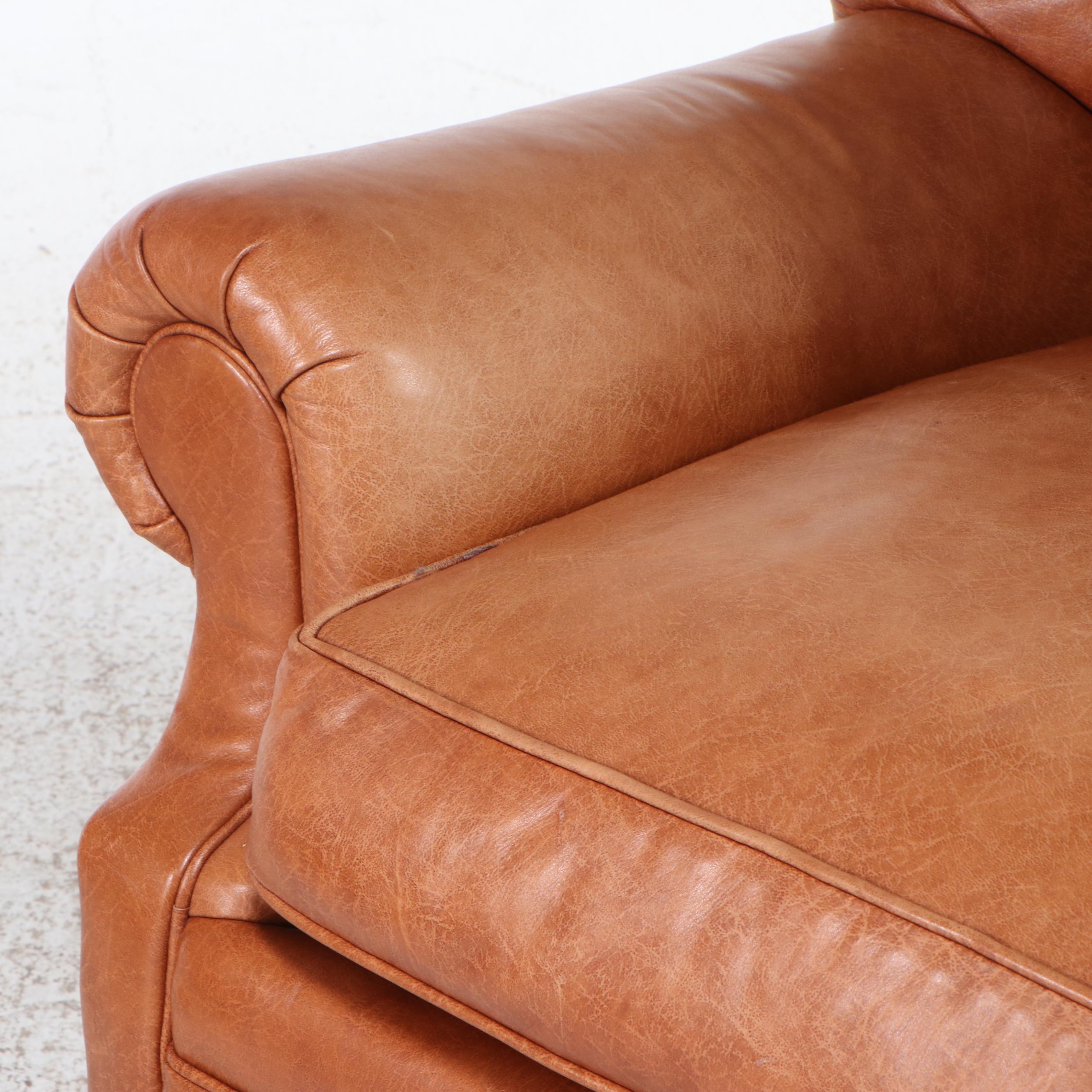 Thomasville Button-Tufted Leather Upholstered Club Chair and Ottoman