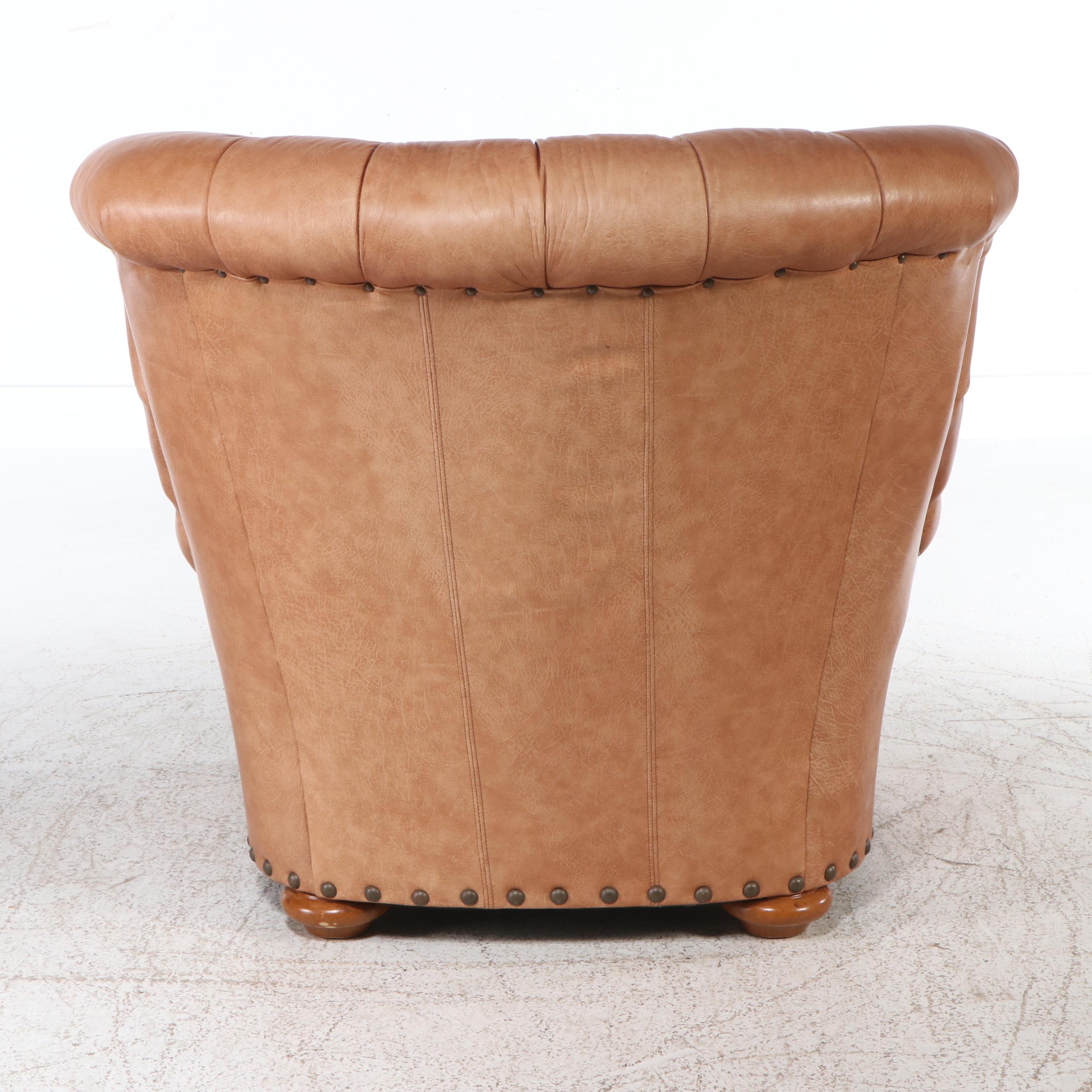 Thomasville Button-Tufted Leather Upholstered Club Chair and Ottoman