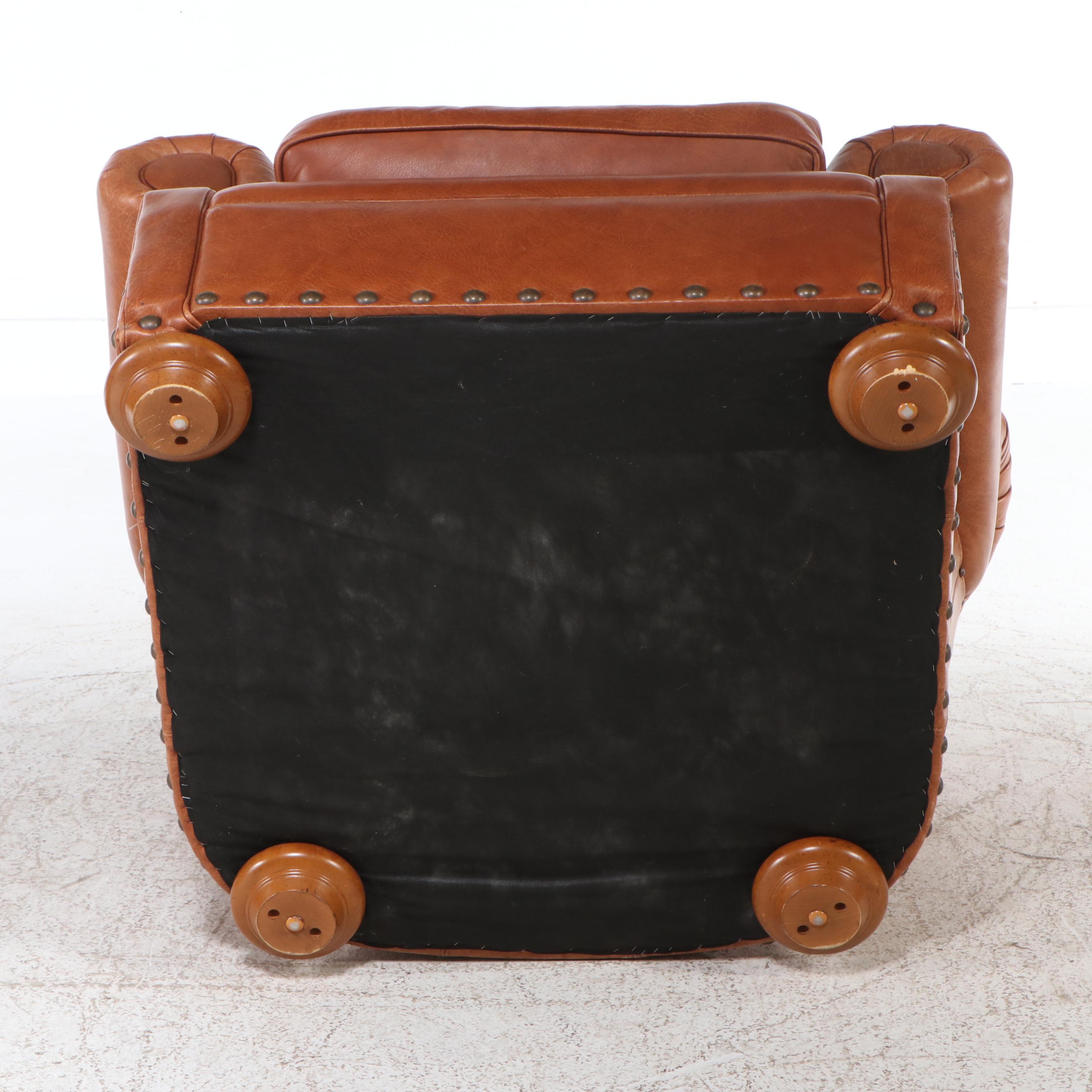 Thomasville Button-Tufted Leather Upholstered Club Chair and Ottoman