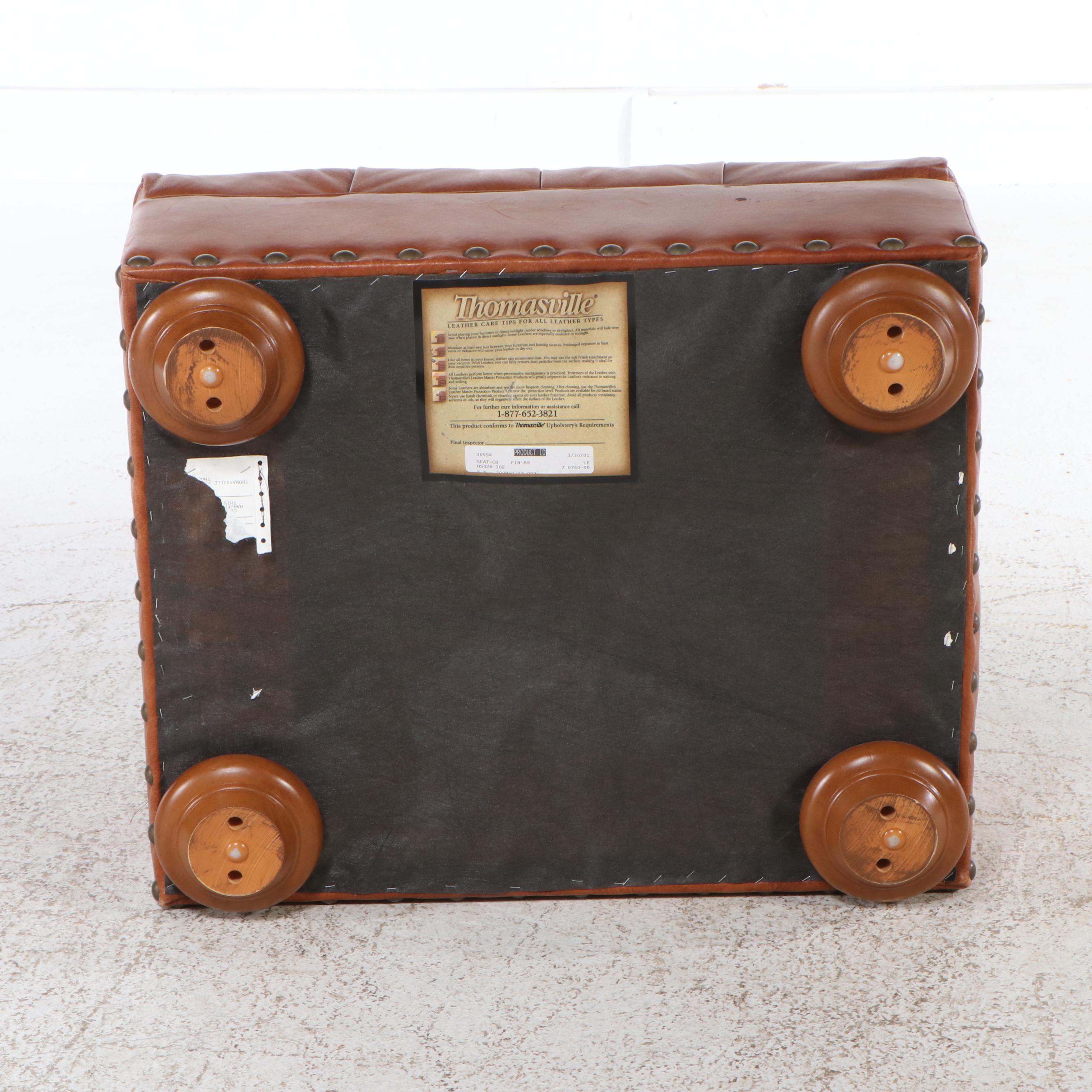 Thomasville Button-Tufted Leather Upholstered Club Chair and Ottoman