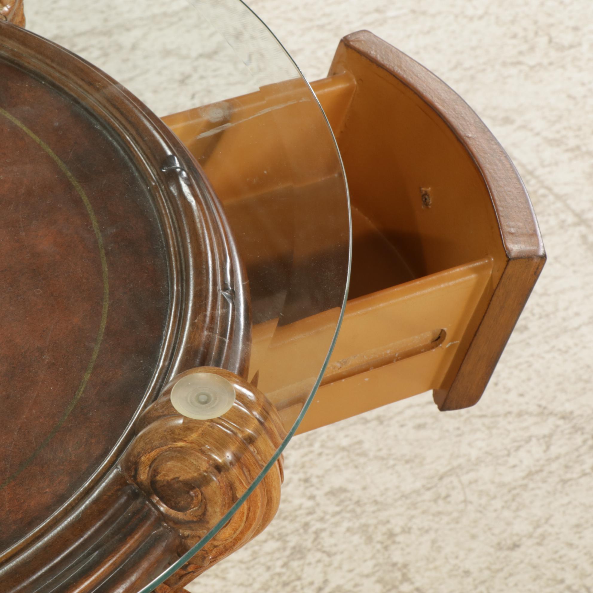Round Glass-Top End Table with Lion's Paw Feet, 2007