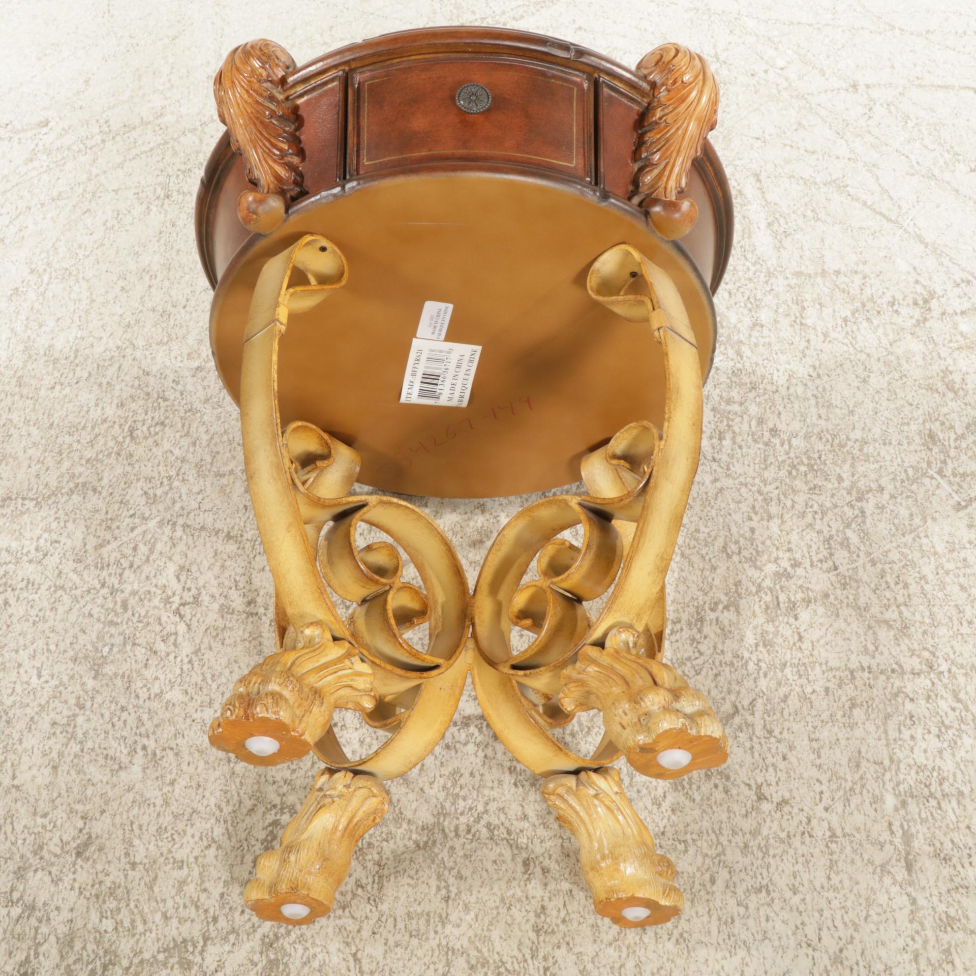Round Glass-Top End Table with Lion's Paw Feet, 2007