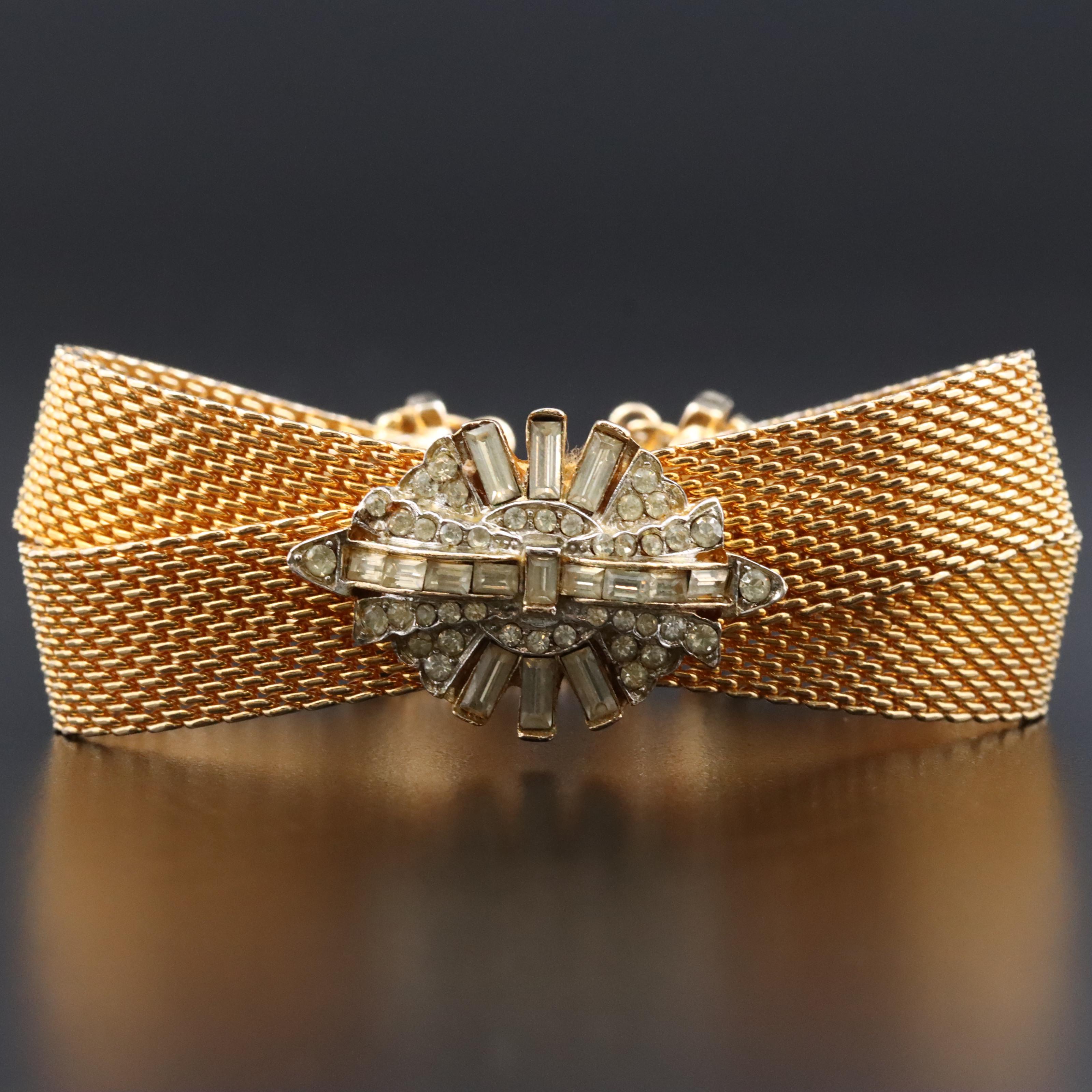 Vintage Francois Rhinestone Crossover Bracelet
