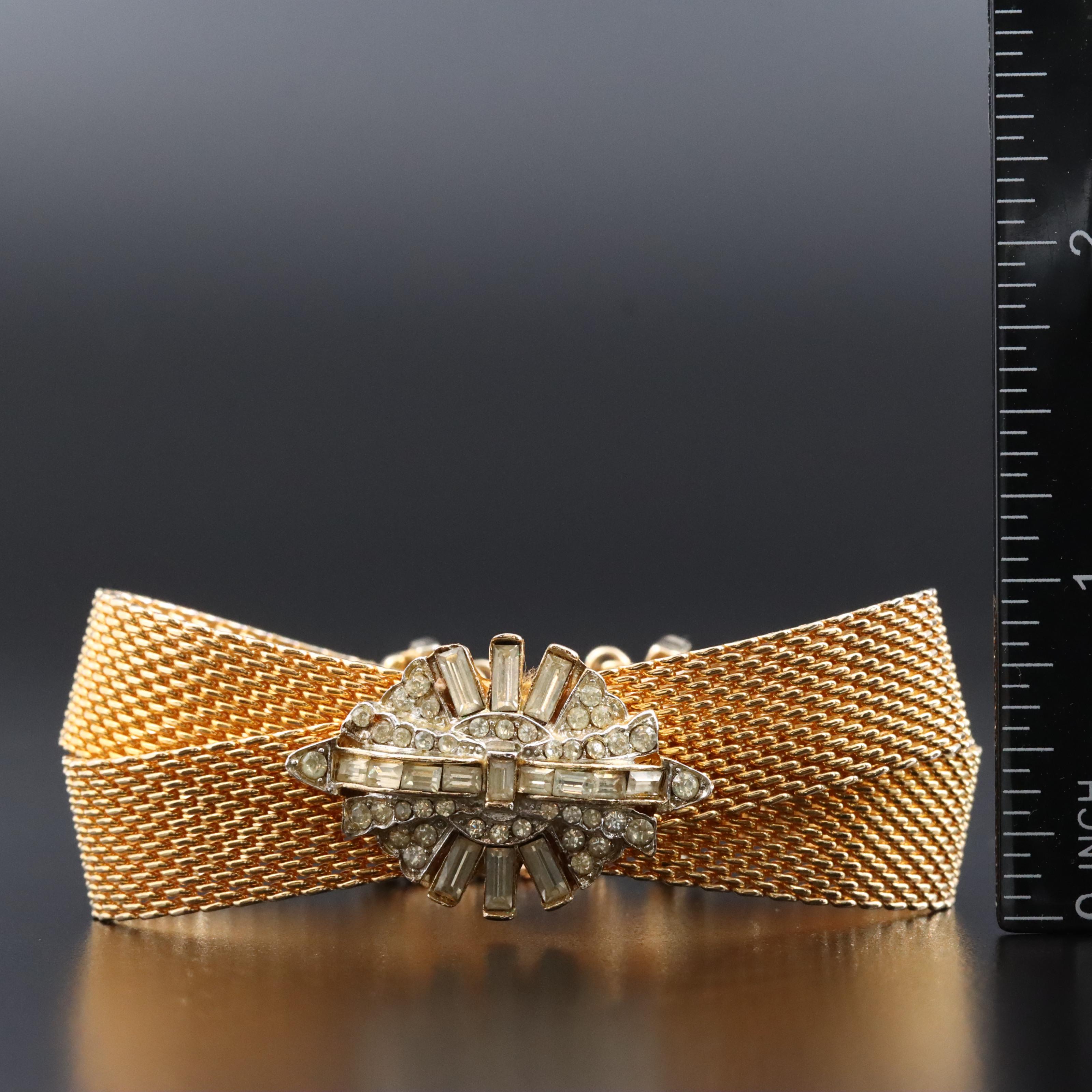 Vintage Francois Rhinestone Crossover Bracelet