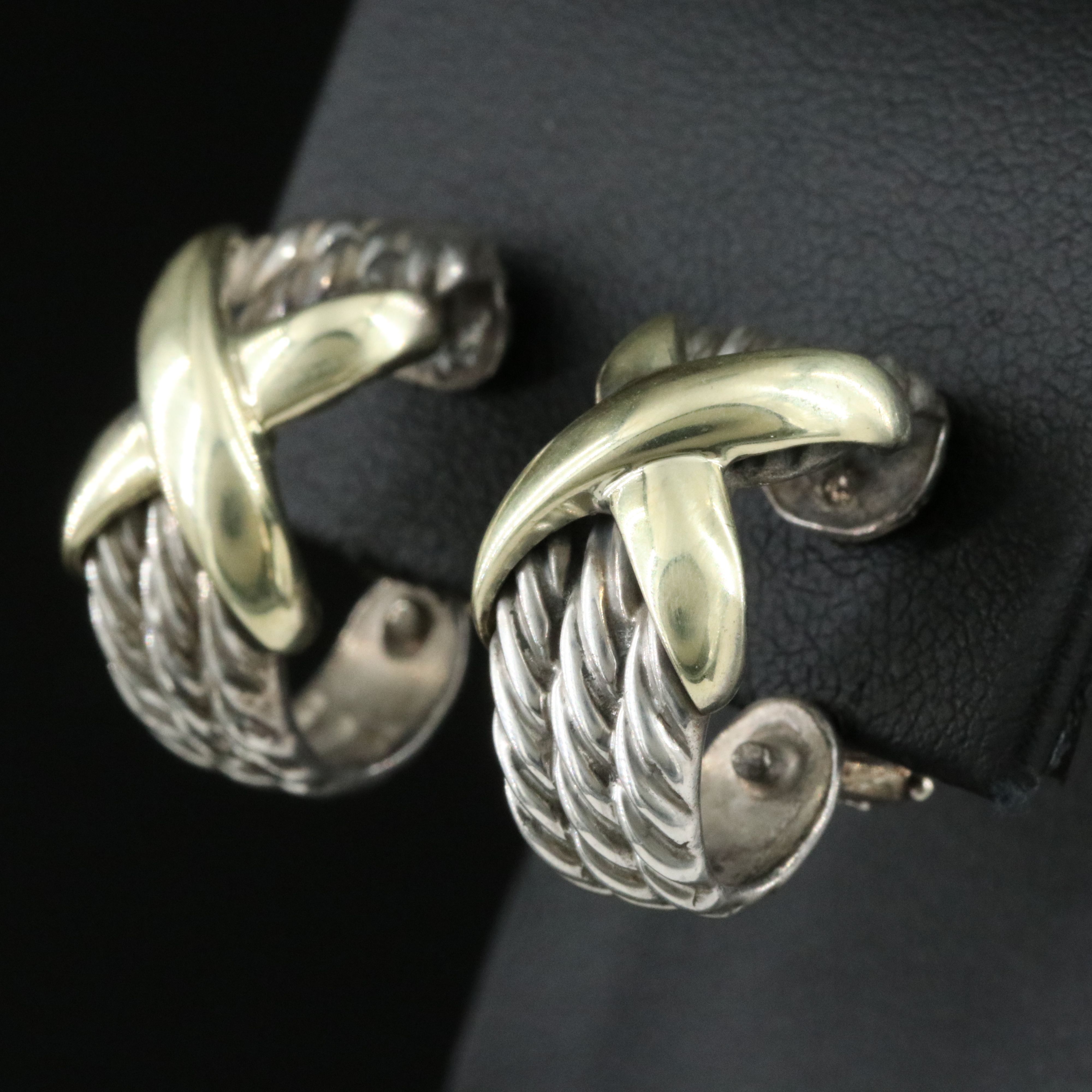 David Yurman Sterling and 14K Cable Classics X Earrings