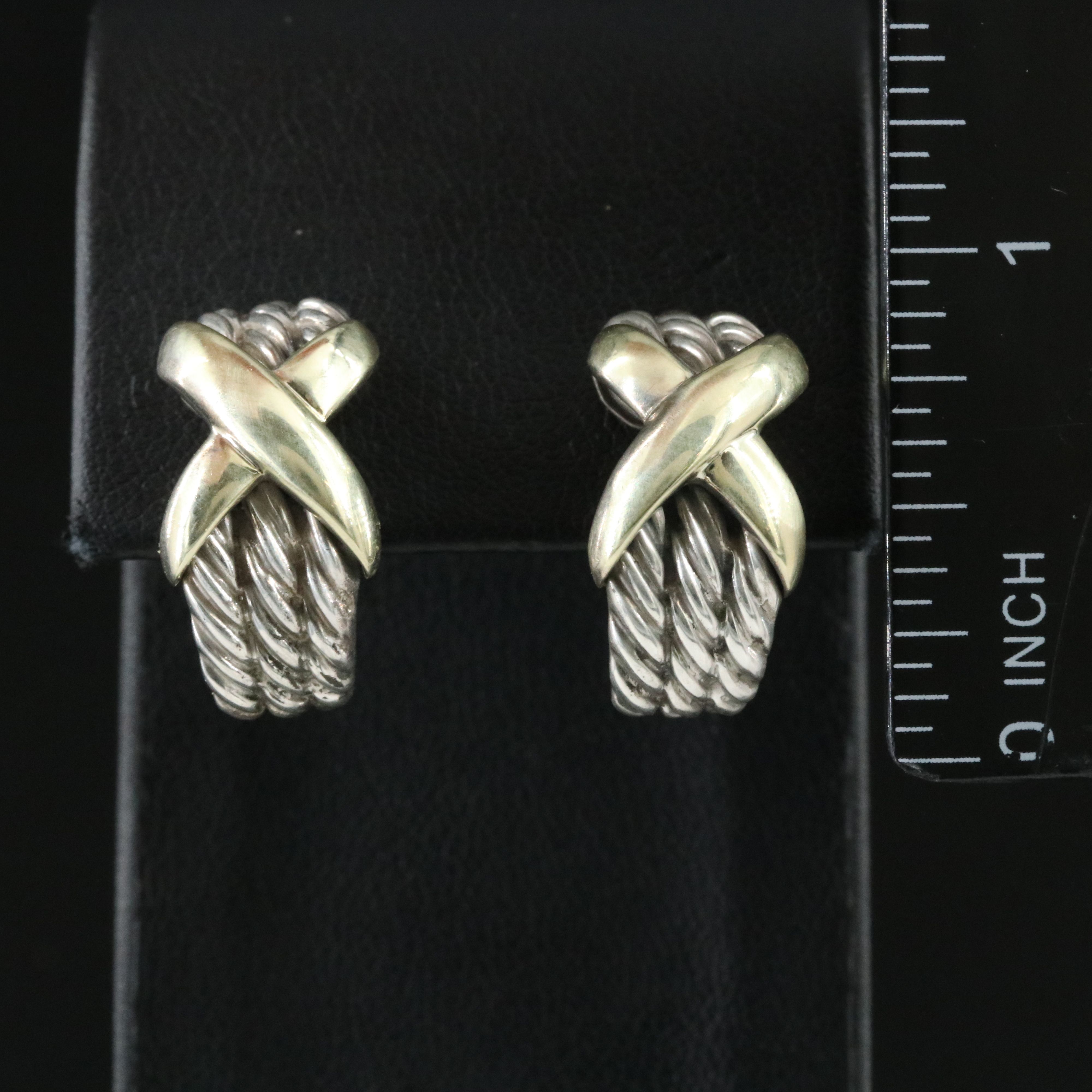 David Yurman Sterling and 14K Cable Classics X Earrings