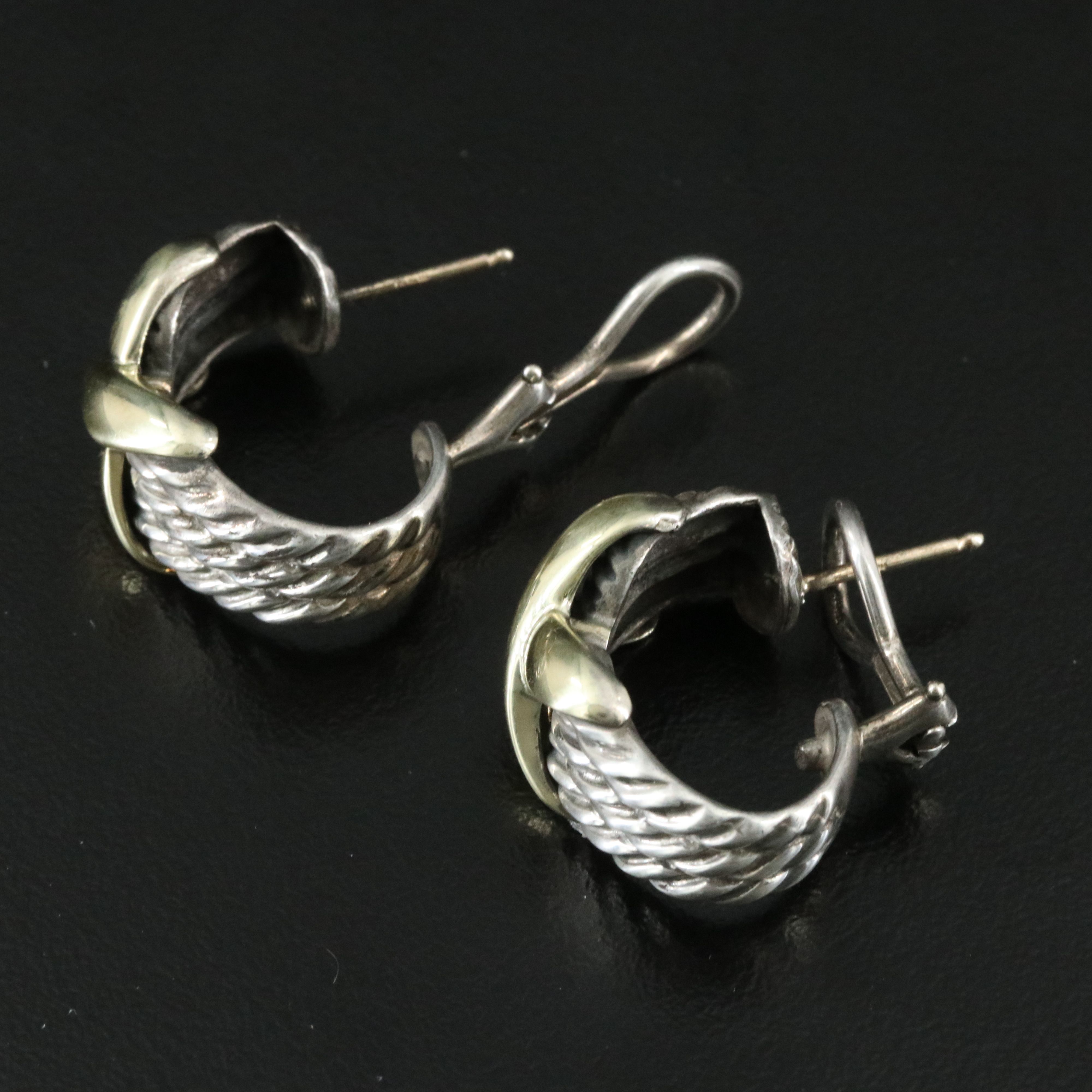 David Yurman Sterling and 14K Cable Classics X Earrings