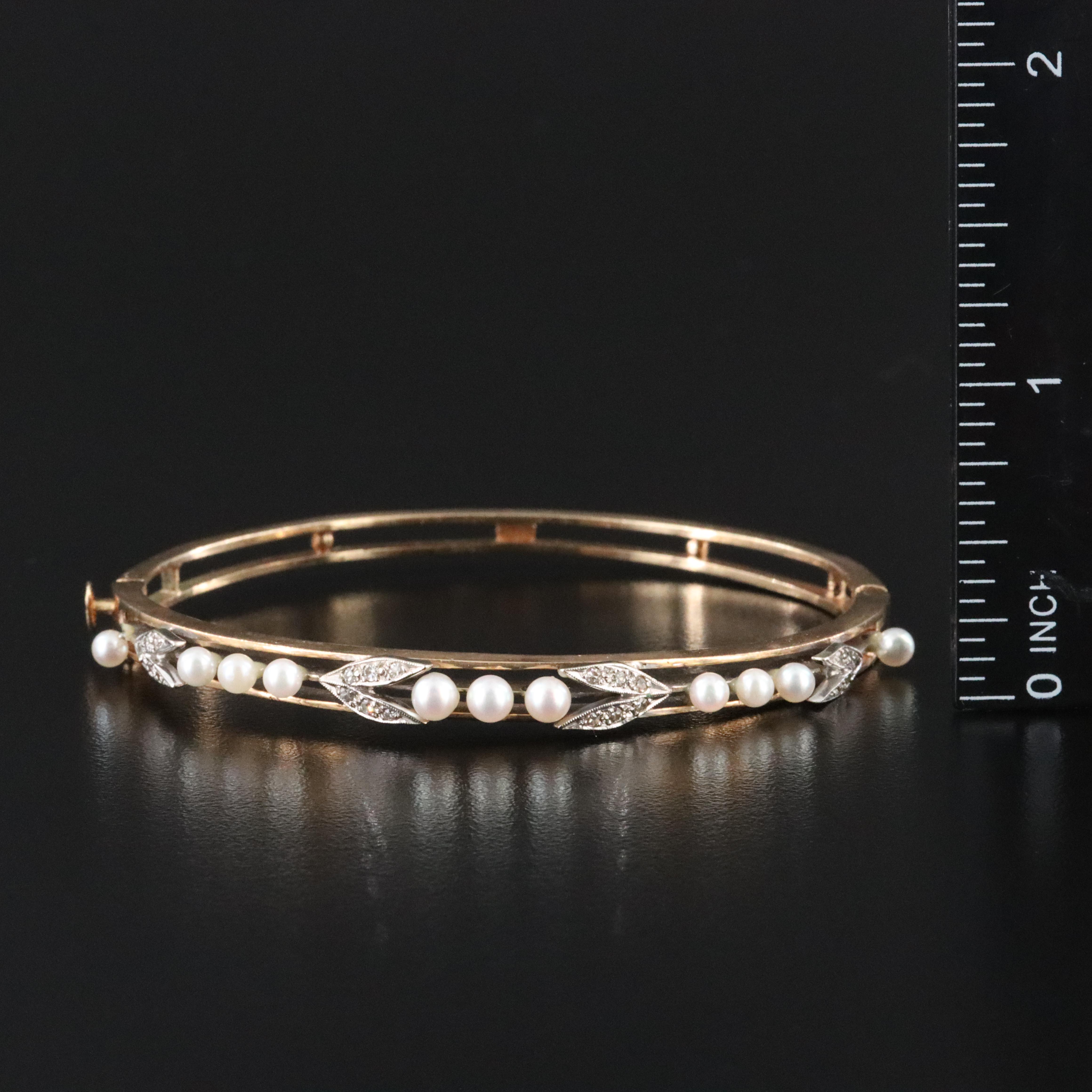 14K Pearl and Diamond Hinged Bracelet
