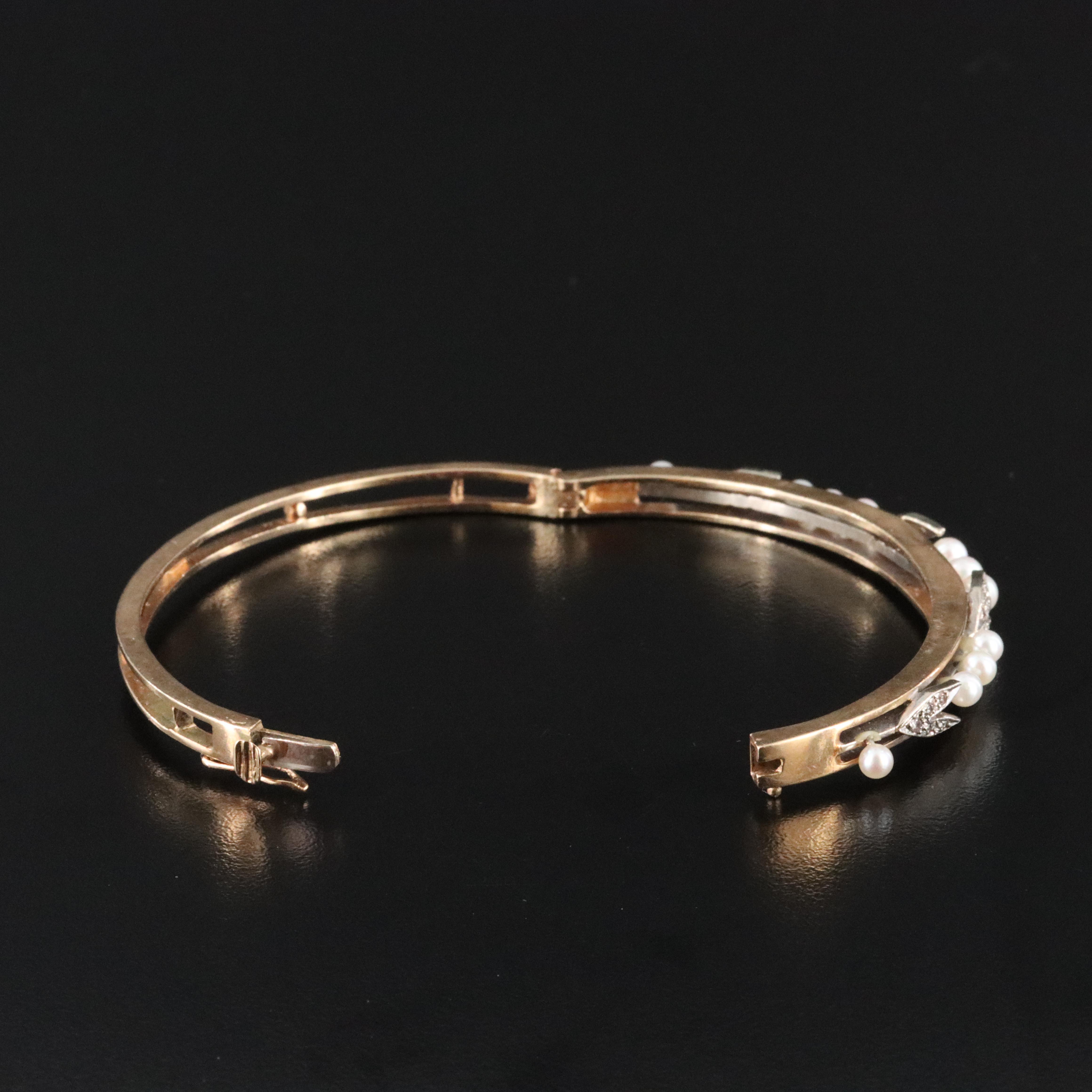 14K Pearl and Diamond Hinged Bracelet