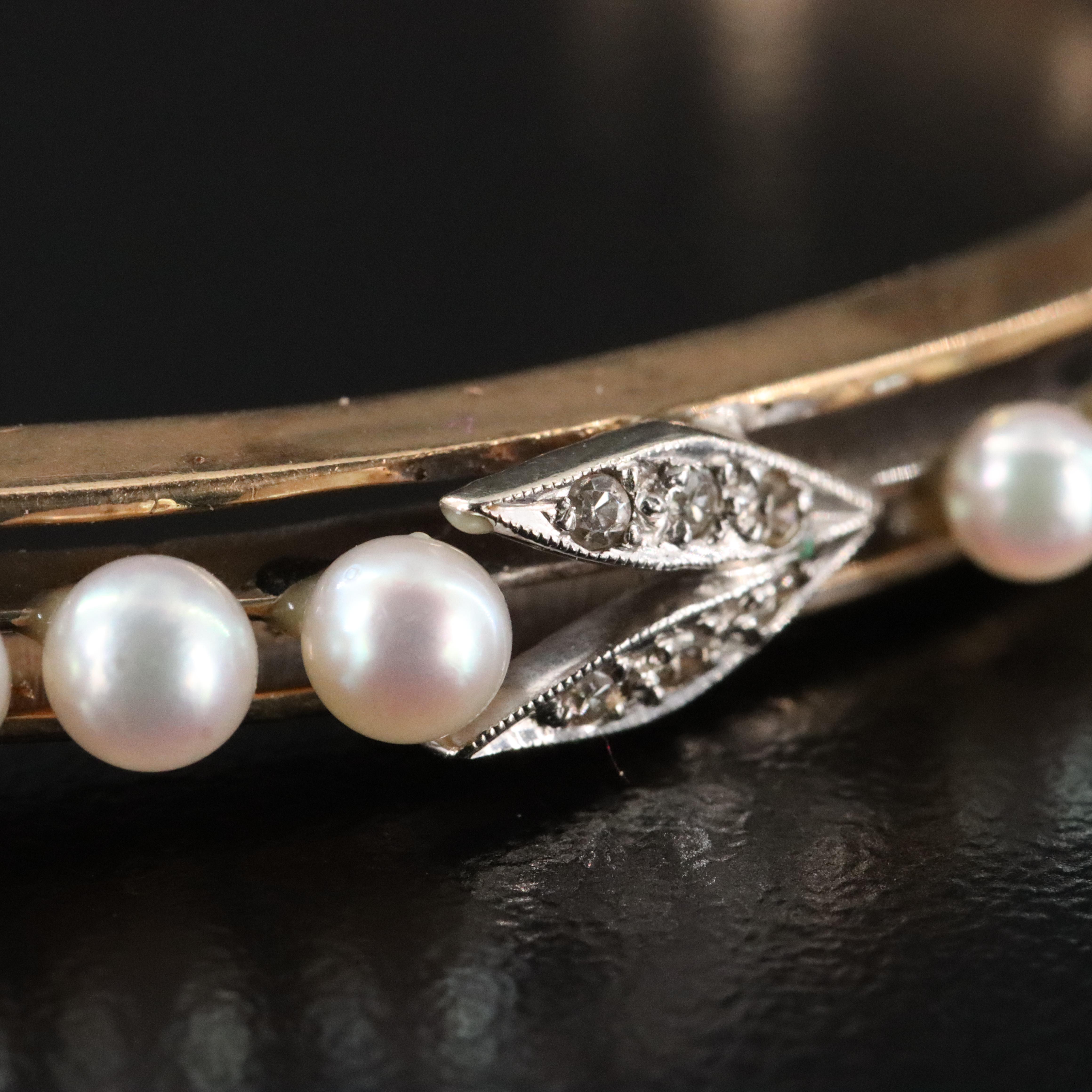 14K Pearl and Diamond Hinged Bracelet
