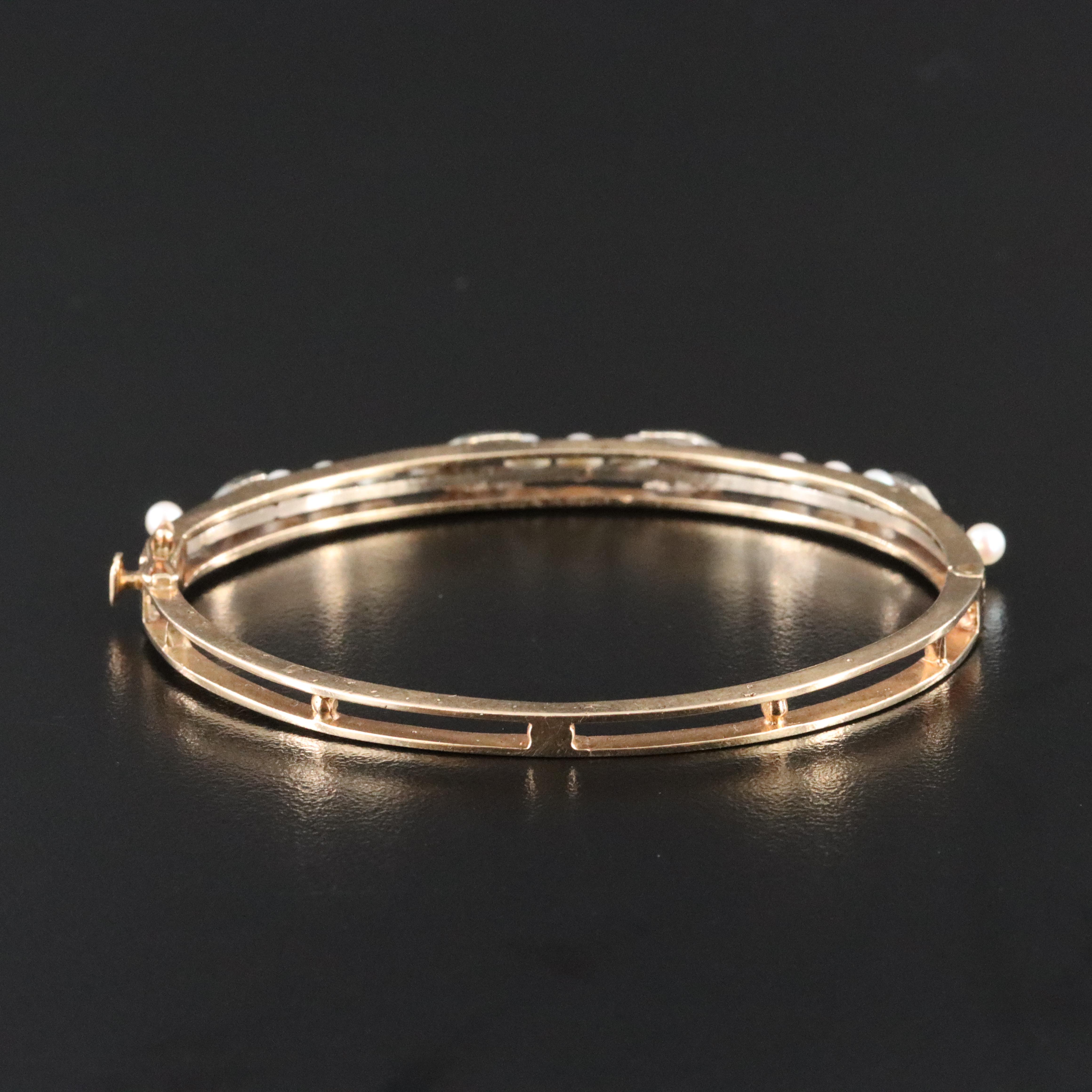 14K Pearl and Diamond Hinged Bracelet