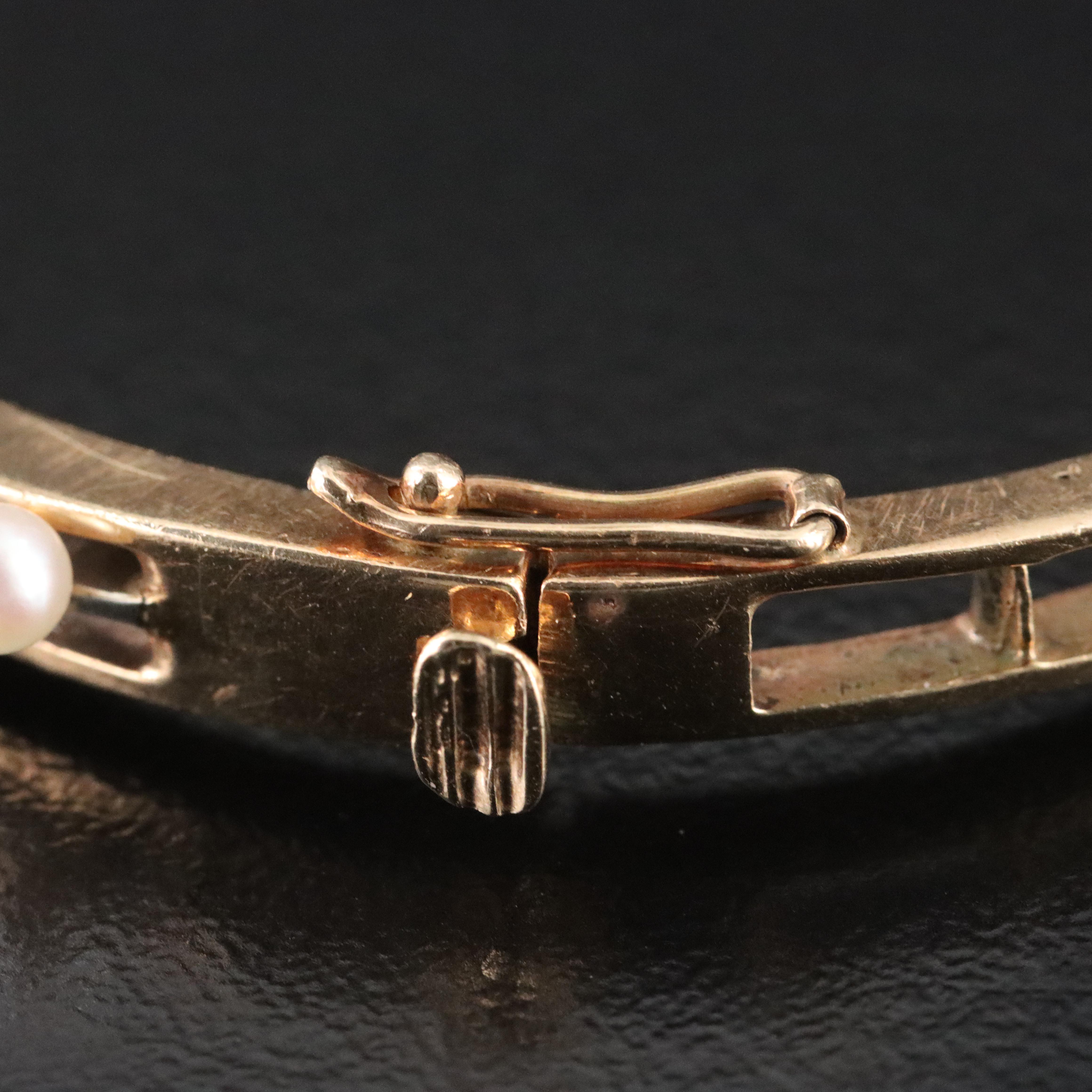 14K Pearl and Diamond Hinged Bracelet