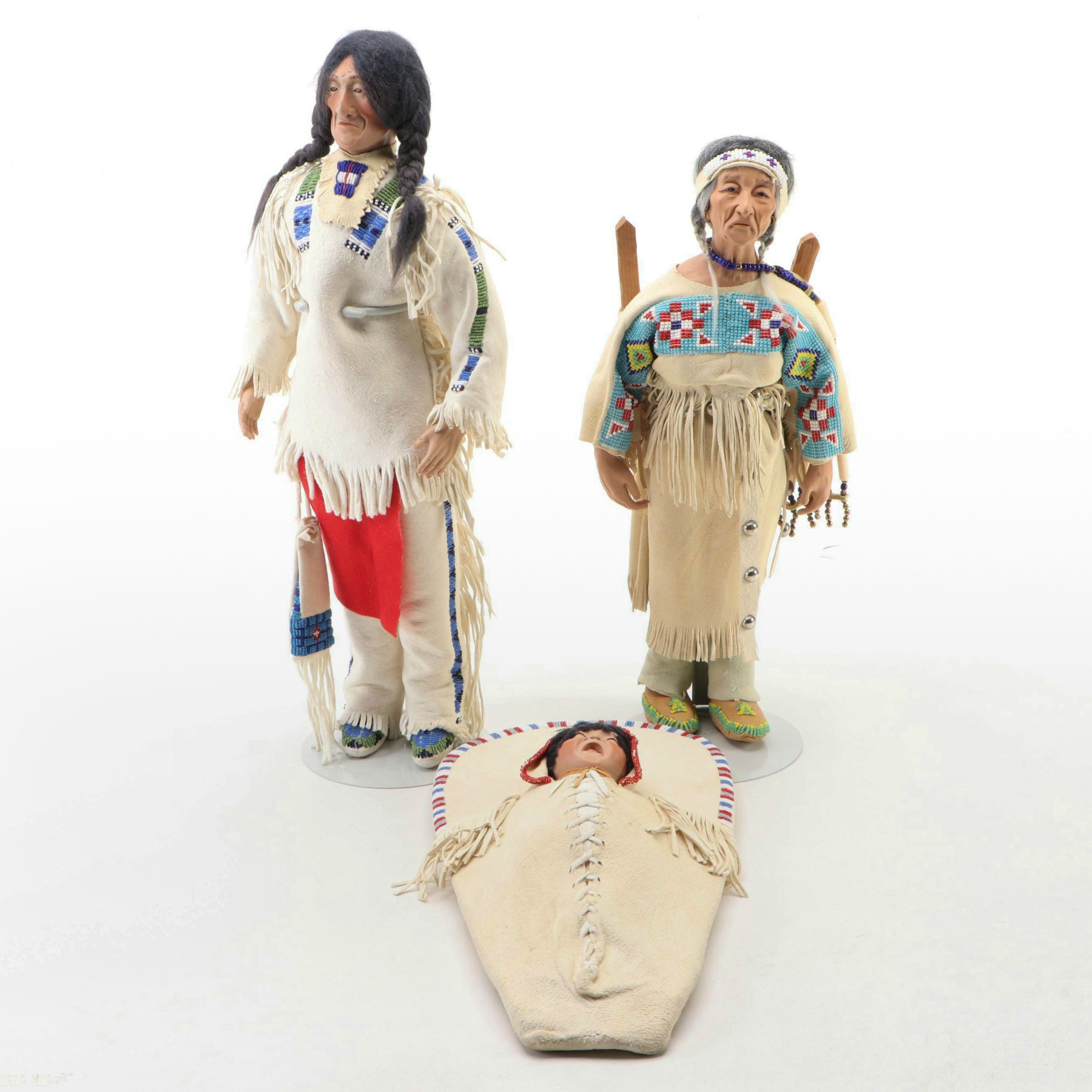 June Goodnow Sioux Bisque Dolls with Beaded Clothing, 20th Century