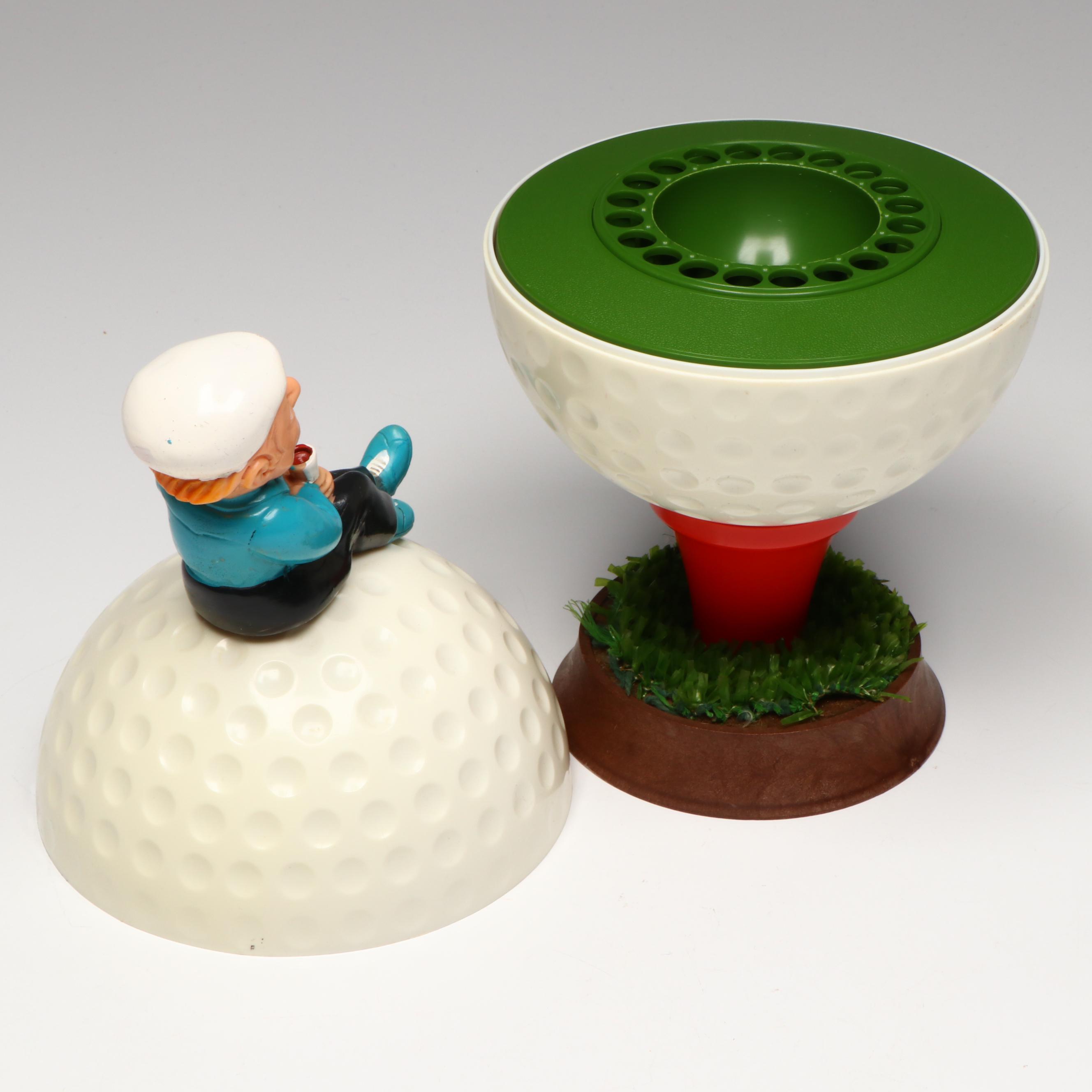 Royal London Cigarette Stand with Ceramic Golf Ball Lighter and Glass Ashtray