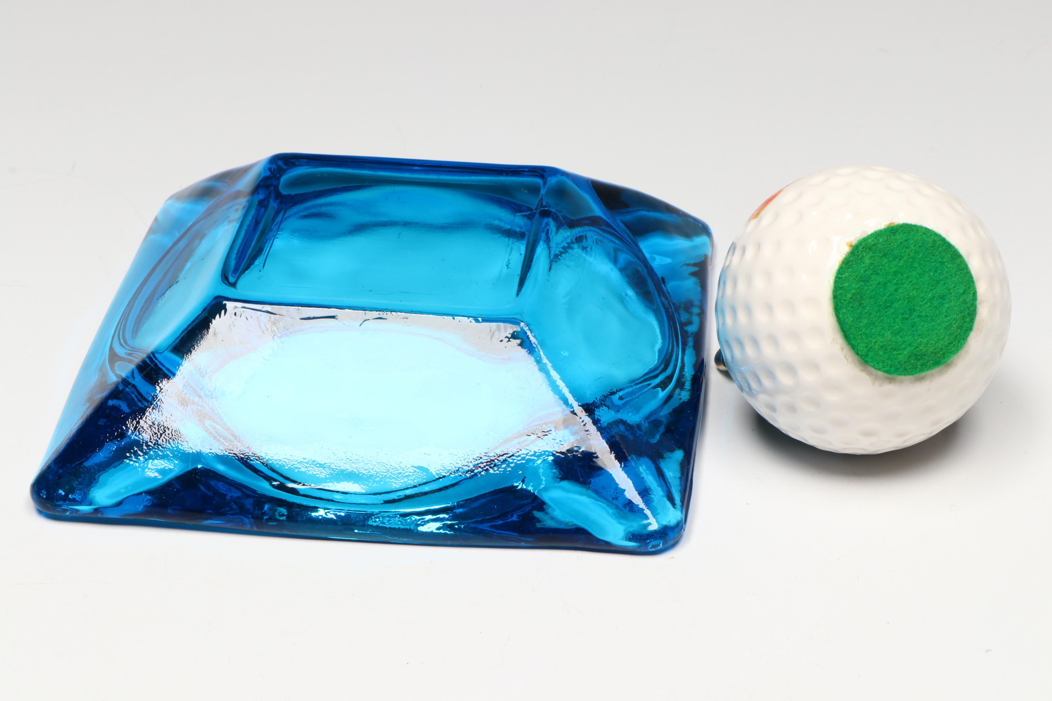 Royal London Cigarette Stand with Ceramic Golf Ball Lighter and Glass Ashtray