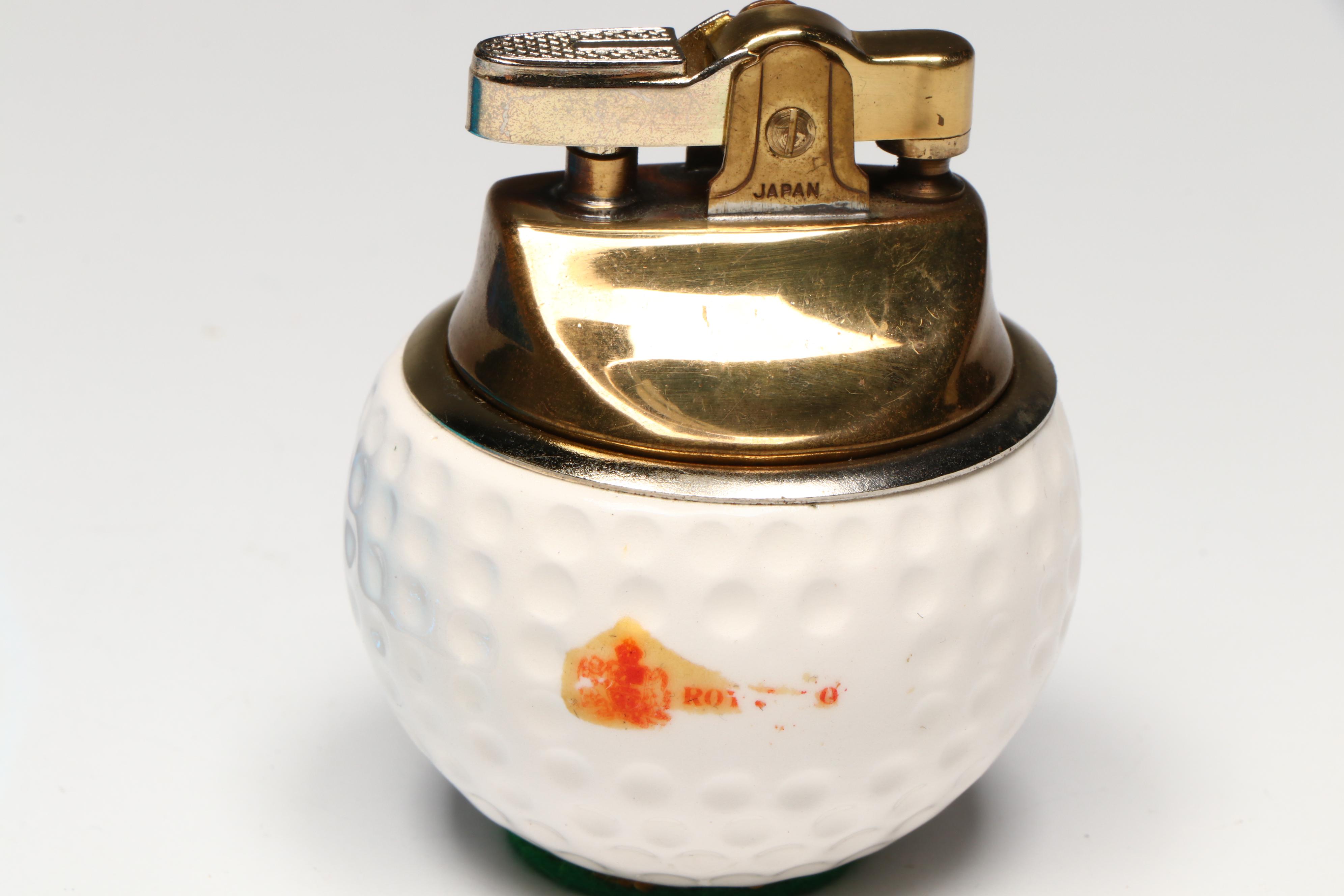 Royal London Cigarette Stand with Ceramic Golf Ball Lighter and Glass Ashtray