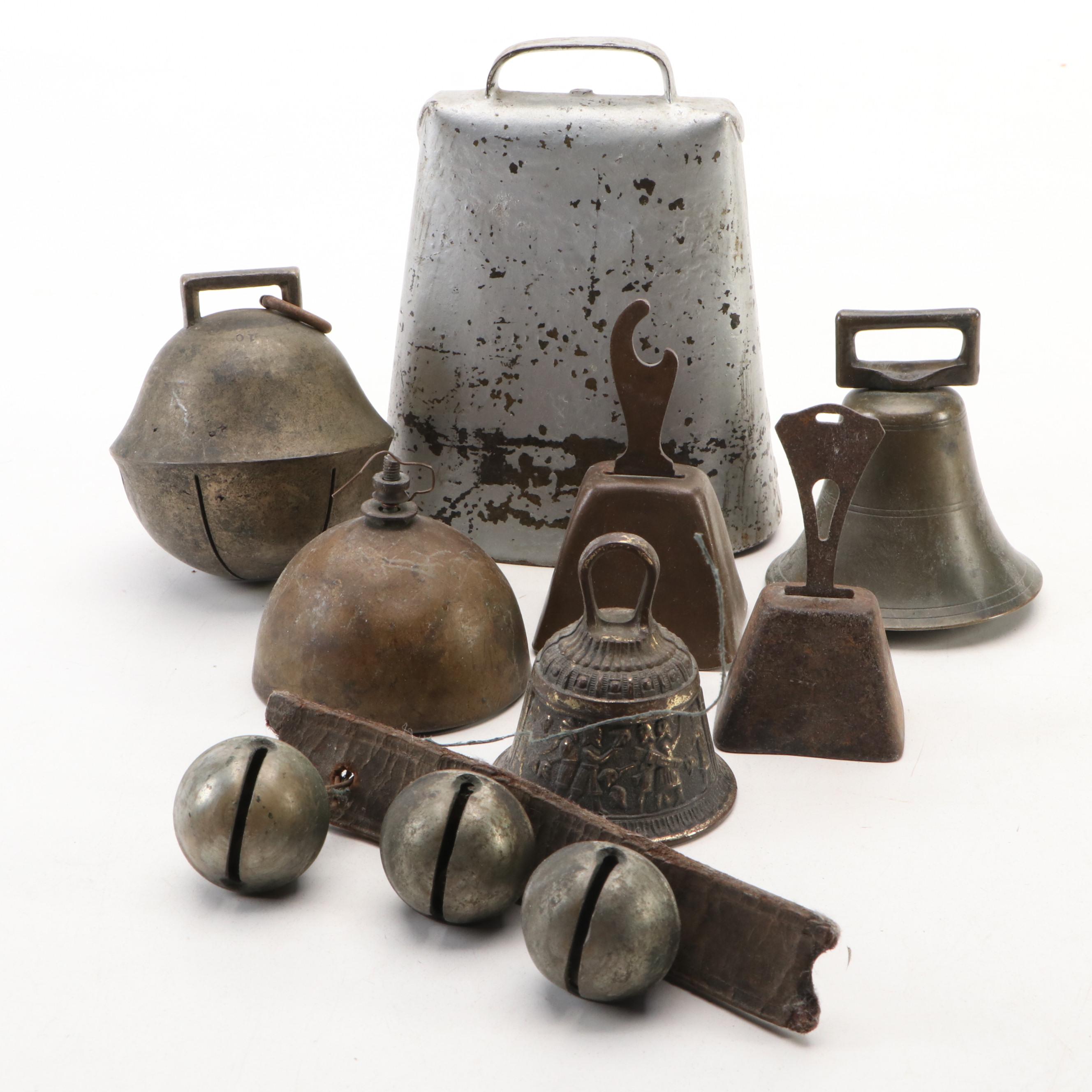 Metal Chrome Finish Cowbell with Other Metal Bells