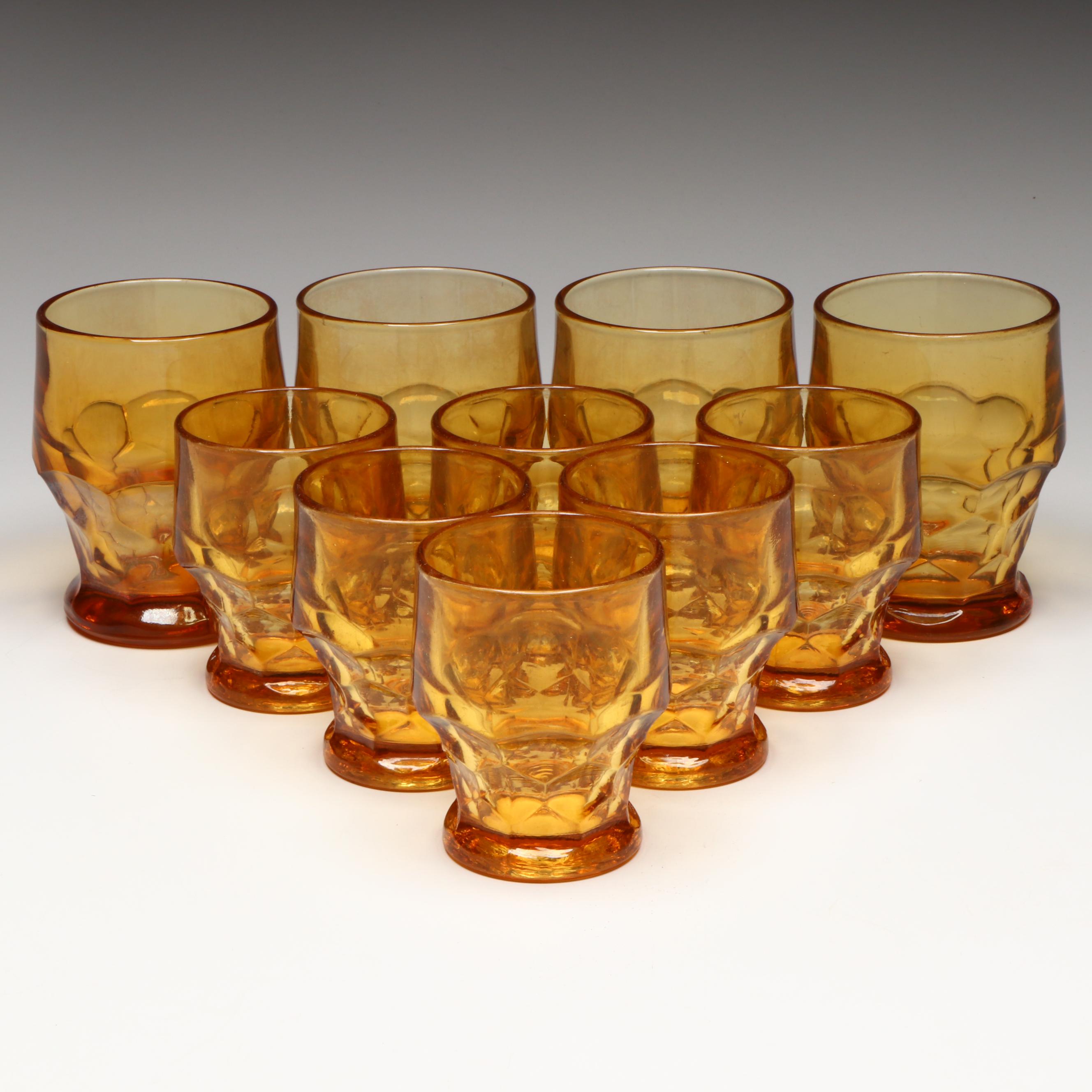 Anchor Hocking "Georgian" Amber Glass Honeycomb Tumblers, Mid-20th Century