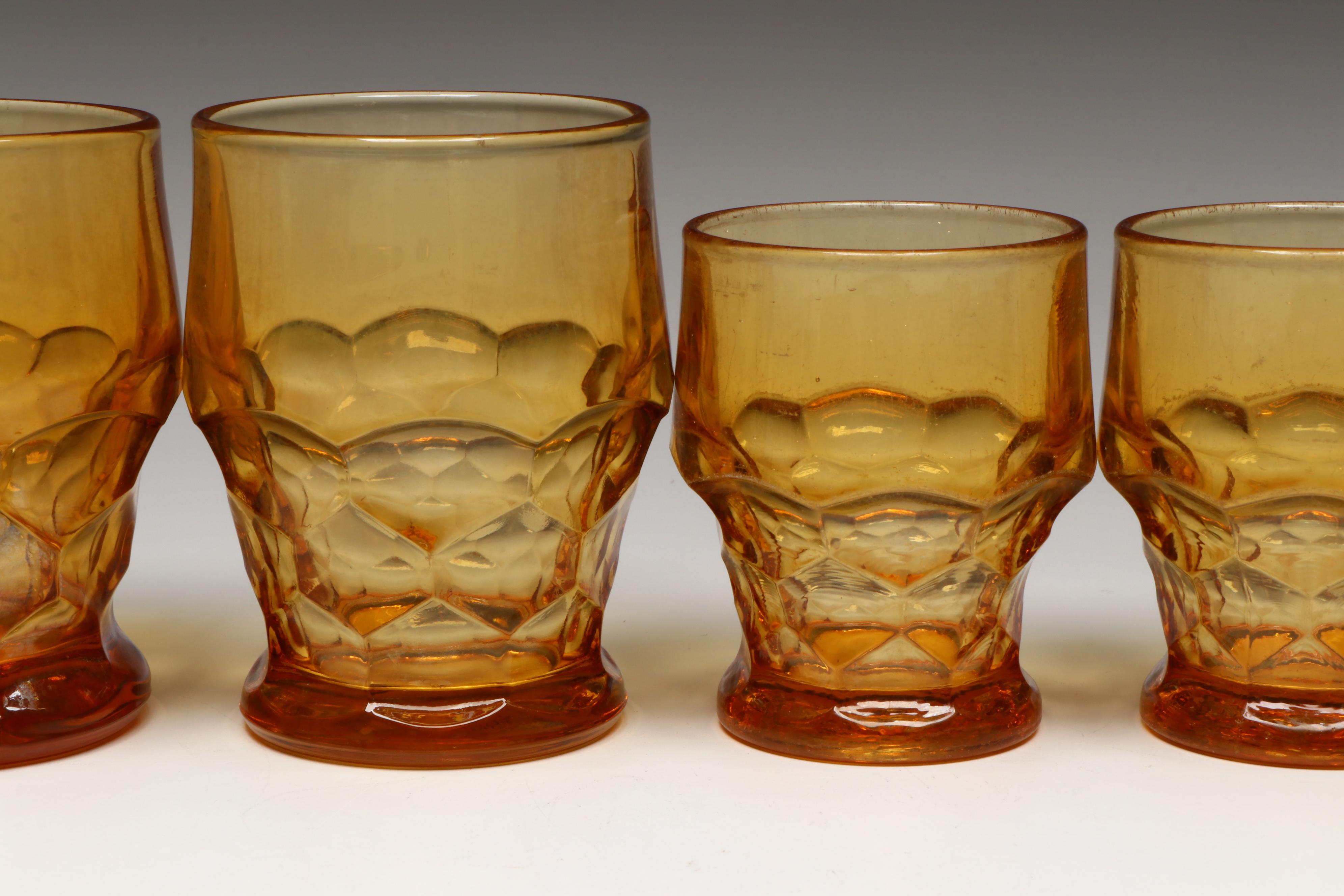 Anchor Hocking "Georgian" Amber Glass Honeycomb Tumblers, Mid-20th Century