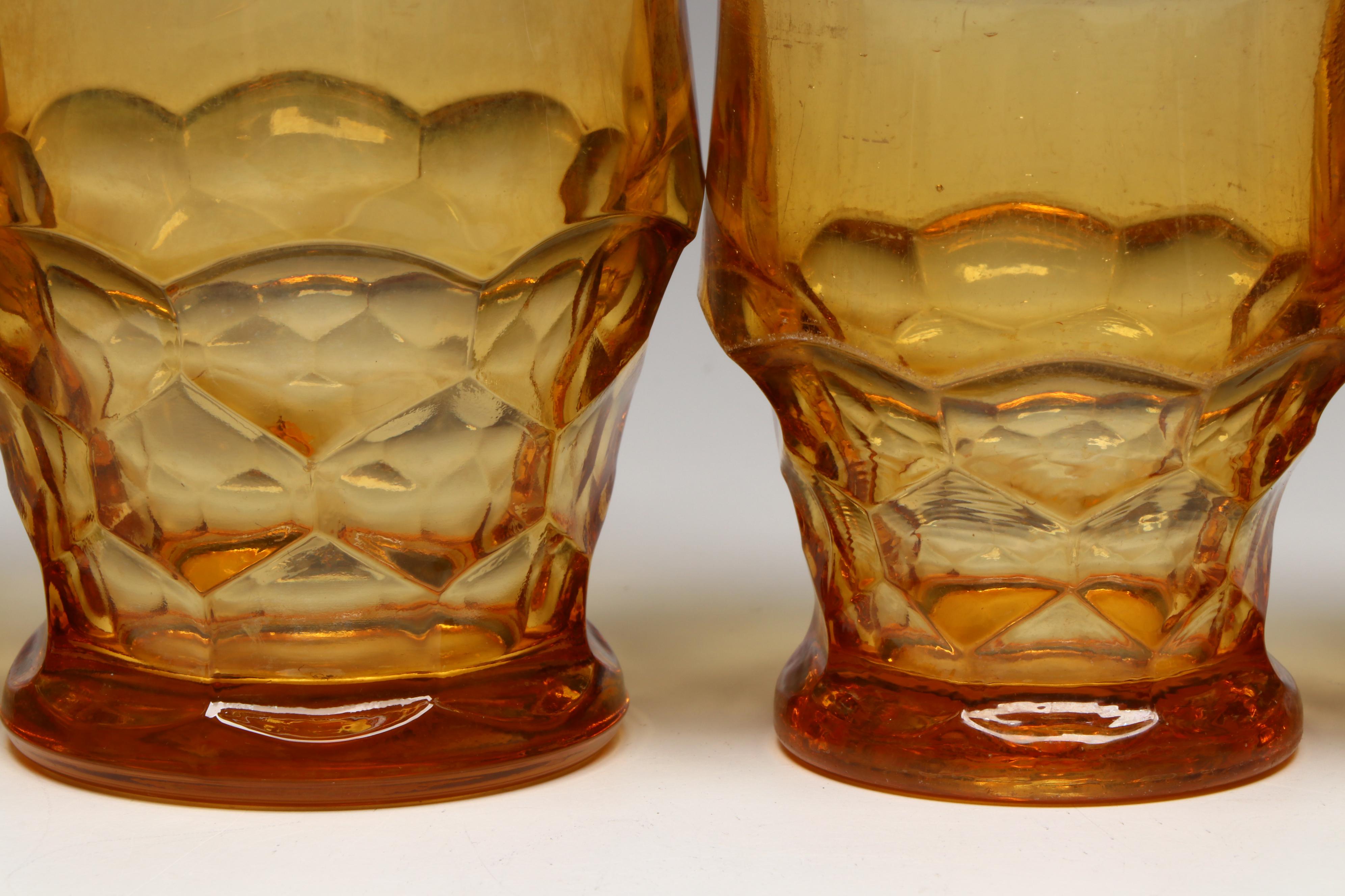 Anchor Hocking "Georgian" Amber Glass Honeycomb Tumblers, Mid-20th Century