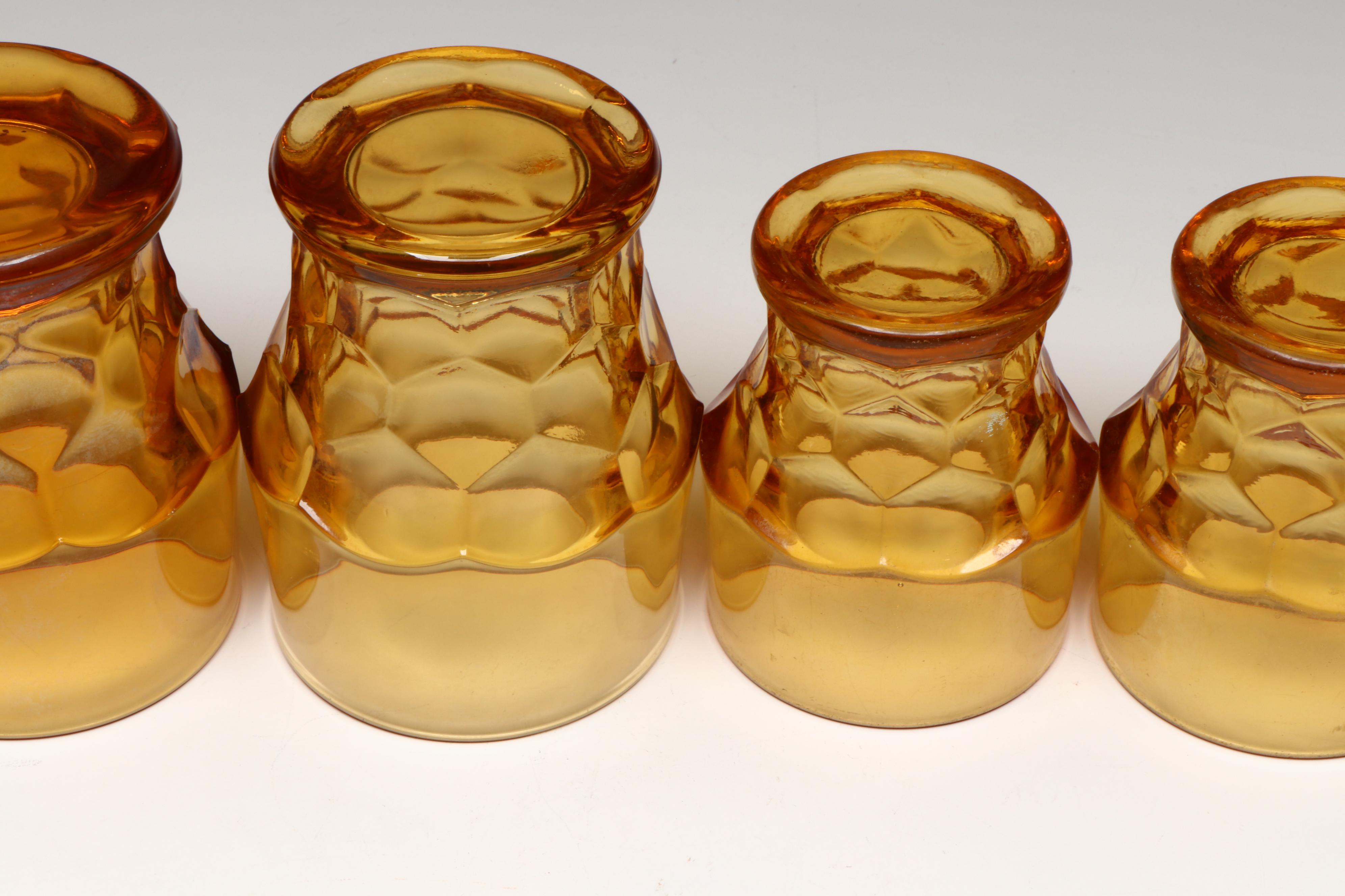 Anchor Hocking "Georgian" Amber Glass Honeycomb Tumblers, Mid-20th Century