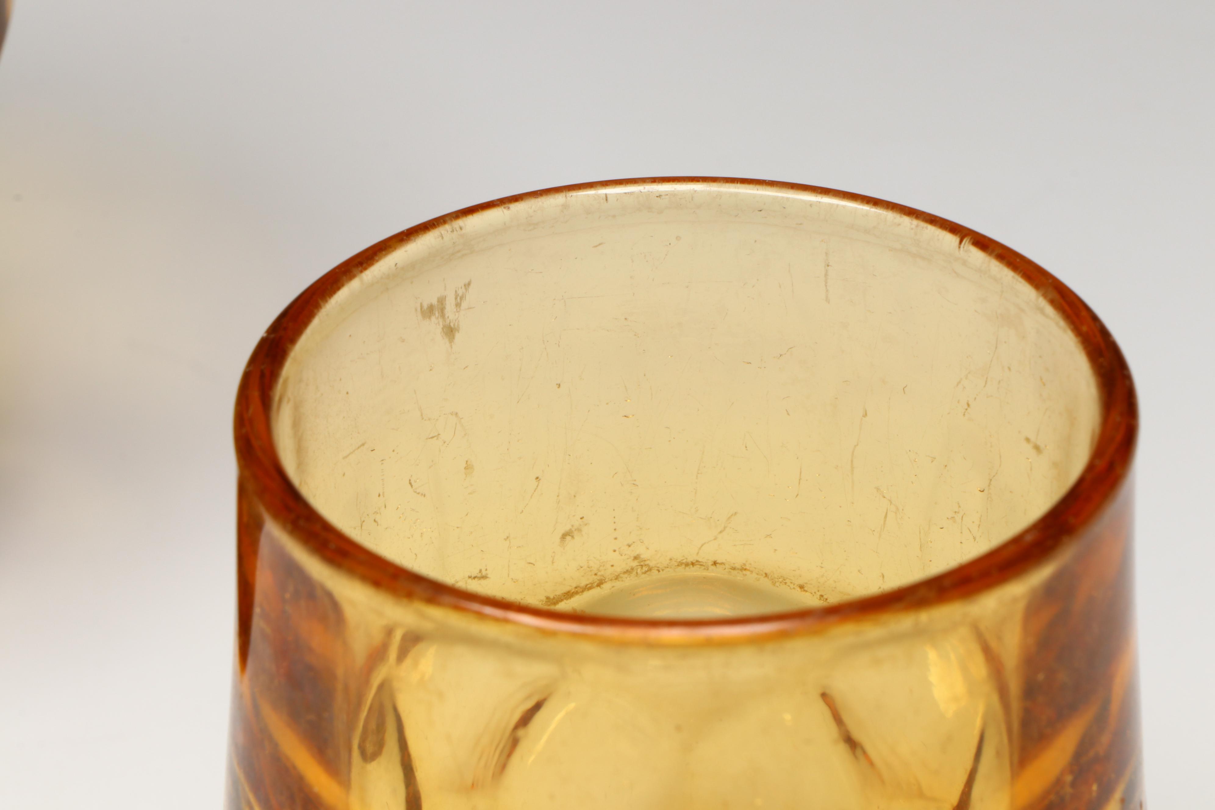 Anchor Hocking "Georgian" Amber Glass Honeycomb Tumblers, Mid-20th Century